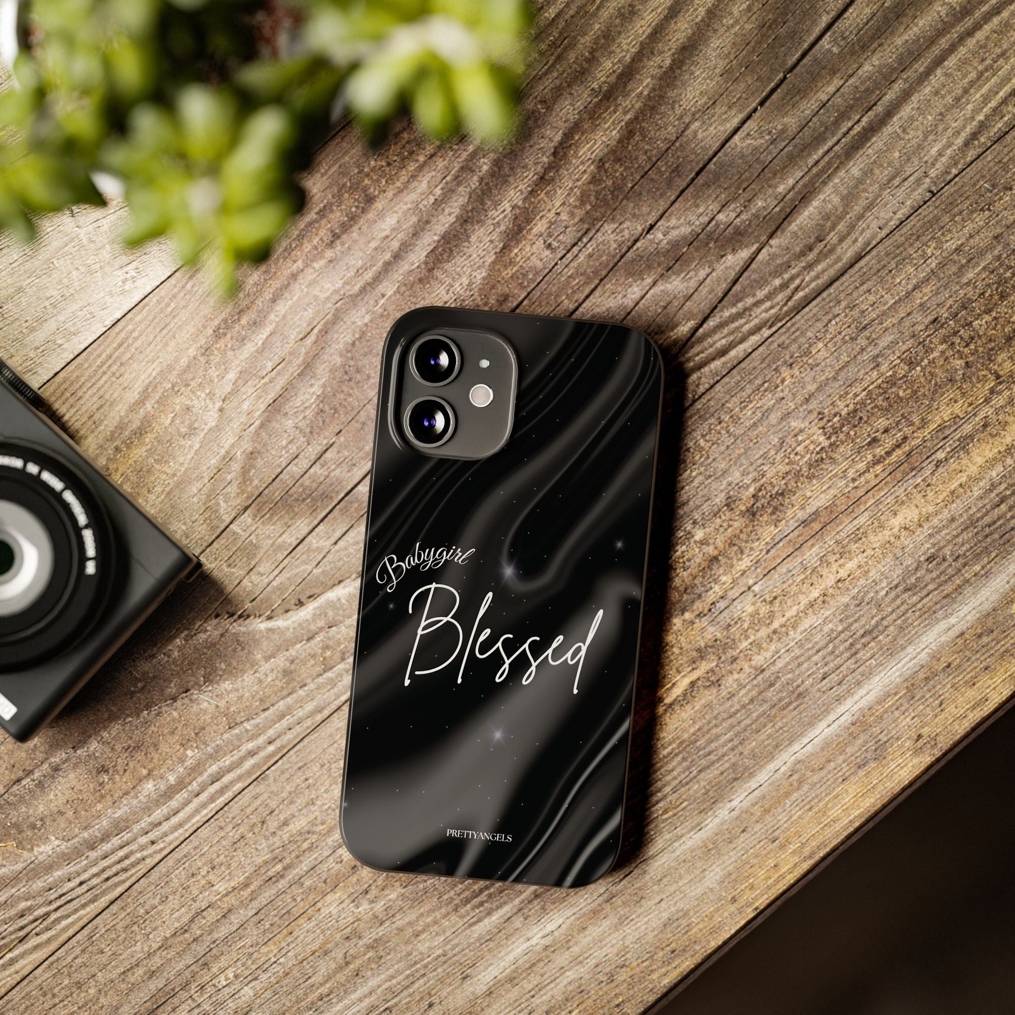 Blessed Babygirl Black Luxe Phone Case - Slim Lightweight & Protective for Rich Feminine Aesthetic Girls