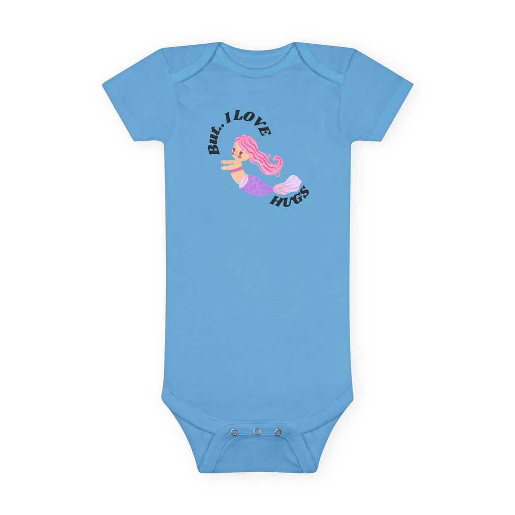 “Cute Baby Girl Mermaid Onesie – ‘But… I LOVE HUGS’ | Gerber® Organic Bodysuit – Perfect Baby Shower Gift for Girl Moms”