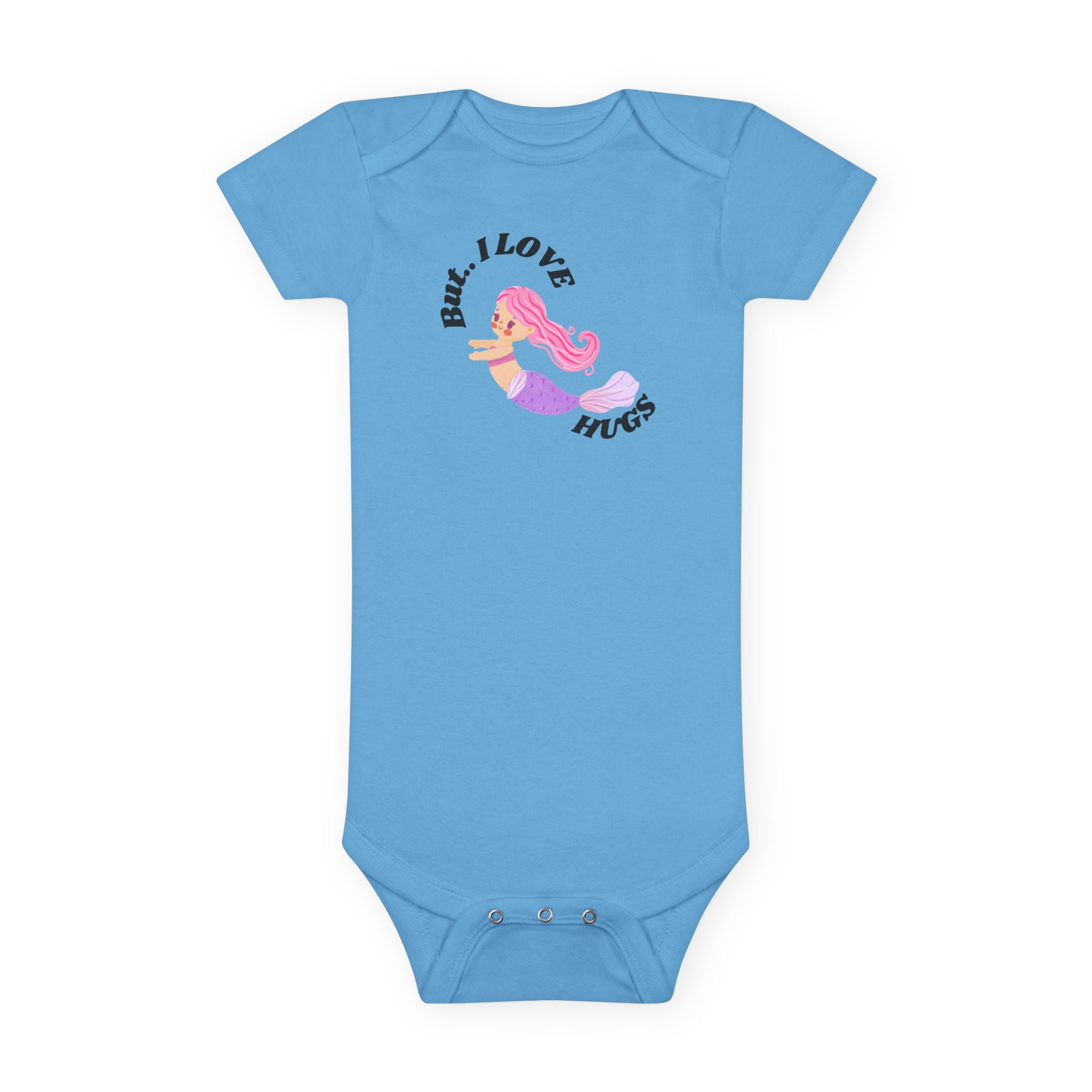 “Cute Baby Girl Mermaid Onesie – ‘But… I LOVE HUGS’ | Gerber® Organic Bodysuit – Perfect Baby Shower Gift for Girl Moms”