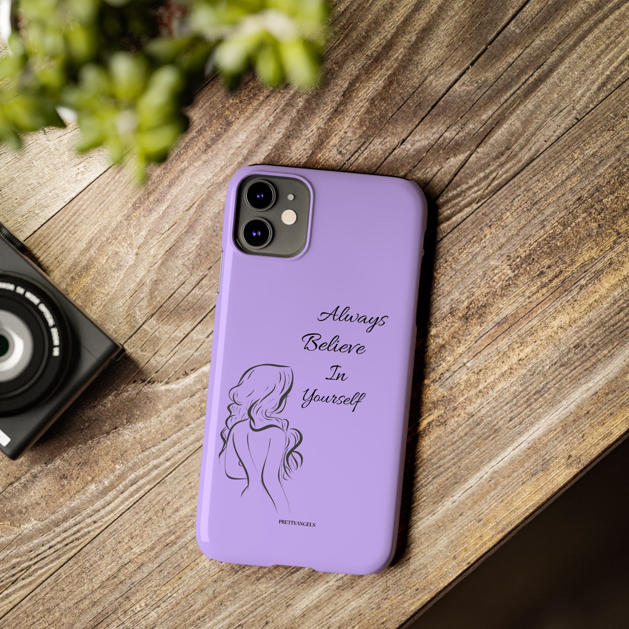 Always Believe in Yourself Phone Case - Lavender Aesthetic Slim Cover with Sketch of Baddie Girl for Confident, Empowered Girls