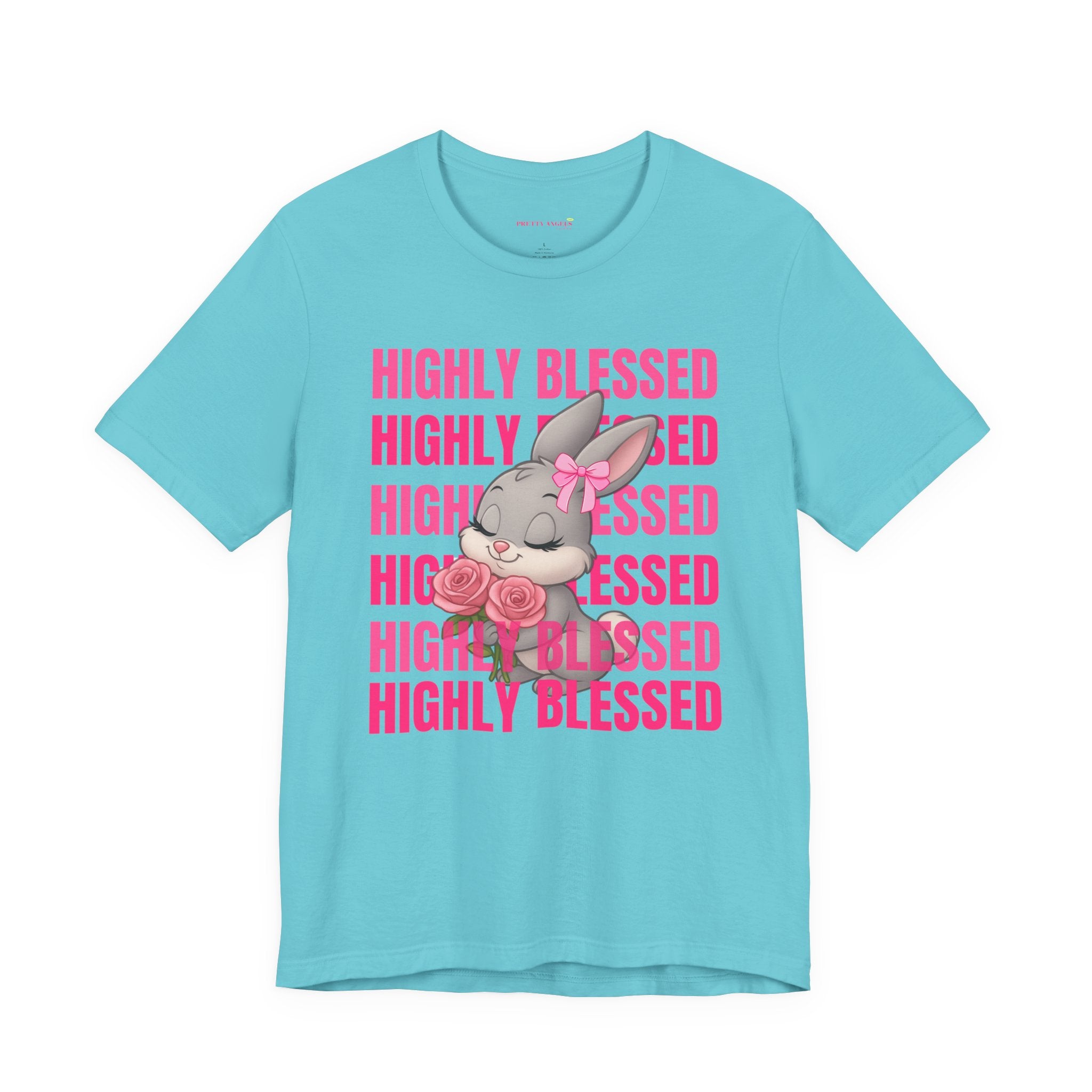 Highly Blessed Bunny T-Shirt – Cute Aesthetic Bunny Tee for Girls | Pink Roses Retro Graphic Shirt | Blessed Girly Tee | Soft Cotton DTF Print