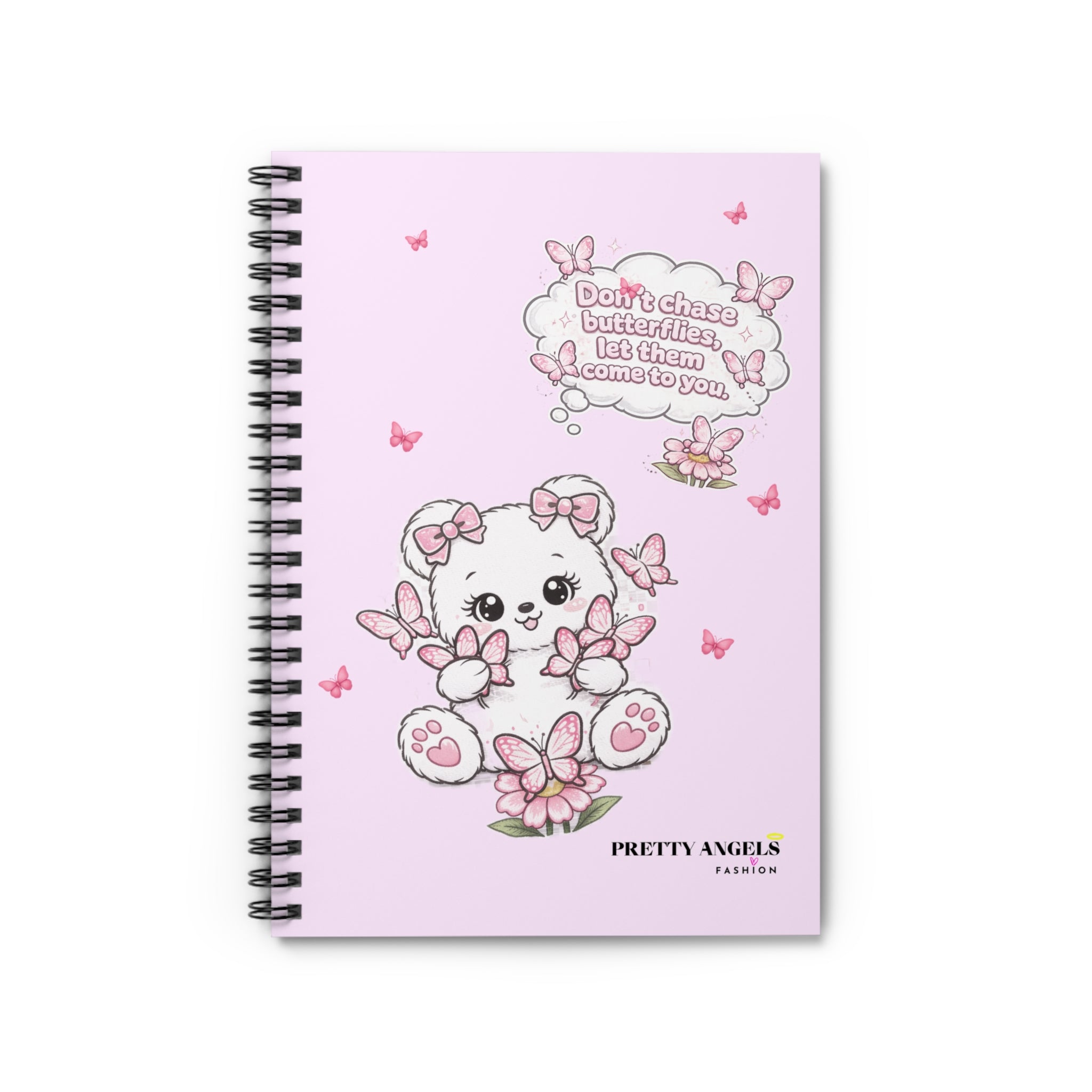 Kawaii Pink Bunny Notebook — “Don’t Chase Butterflies, Let Them Come to You” Spiral Journal