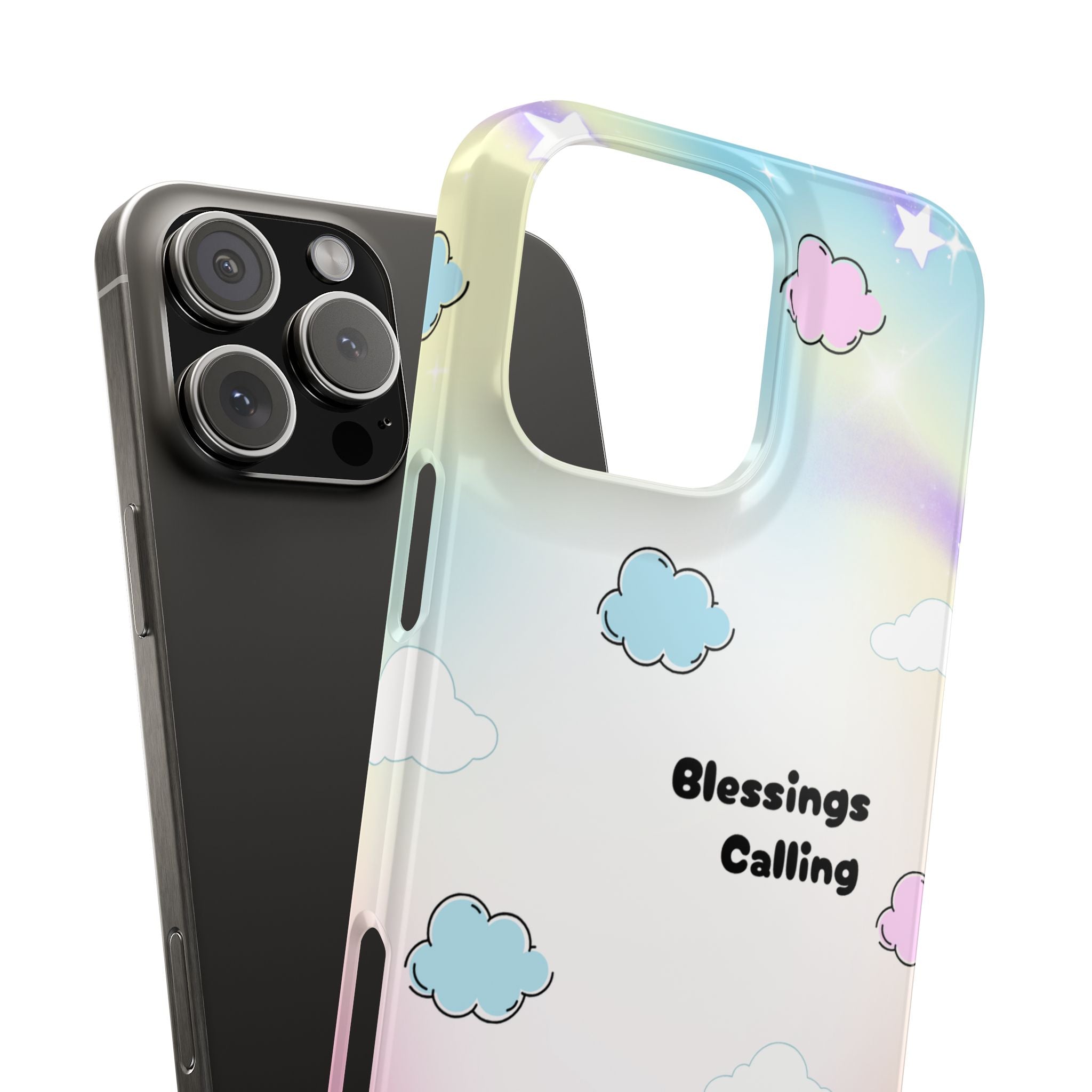 ‘Blessings Calling' Phone Case – Slim Lightweight Ombré Cover with Magical Pastel Clouds for Girly Girls & Faith-Filled Baddies - Cute Cloud Aesthetic, Phone Accessories, Gift for Friends, Pastel Theme Vibes, Cozy Magical Vibes