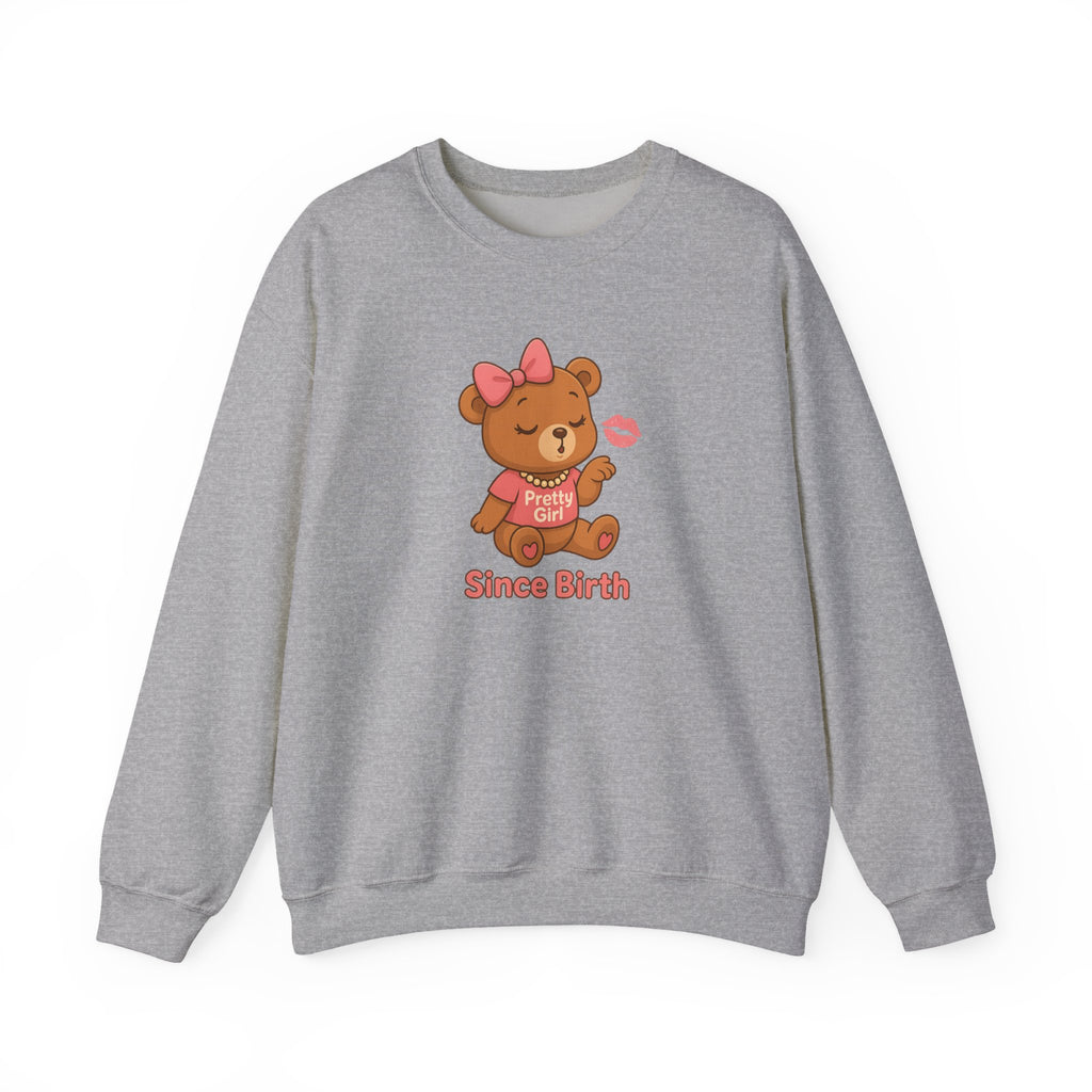Pretty Girl Since Birth™ Teddy Kiss Sweatshirt – Luxe Unisex Cozy Graphic Sweater for Confident Girly Girls