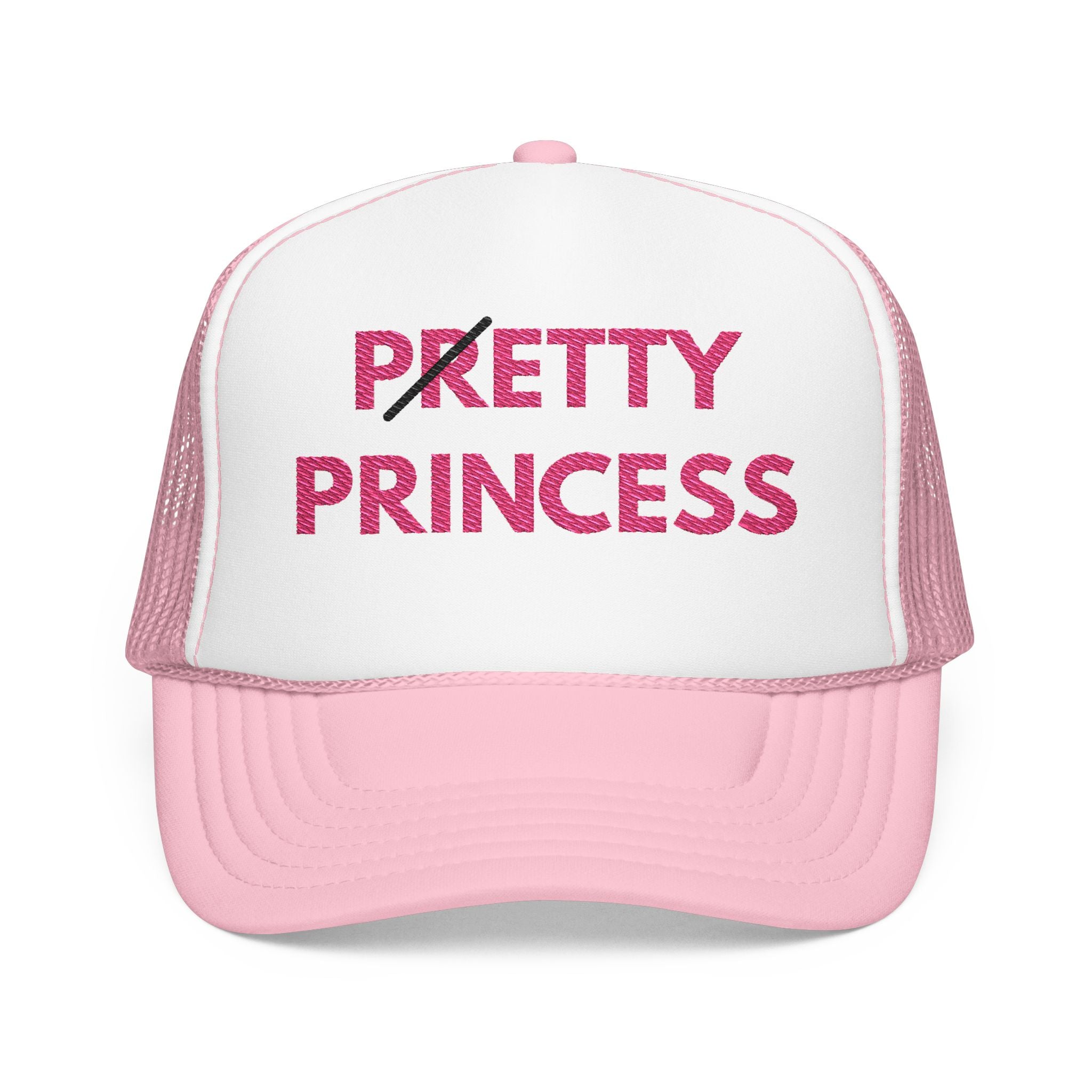 Pretty Princess Embroidered Trucker Hat - Aesthetic Pink Foam Hat for Baddie Girls