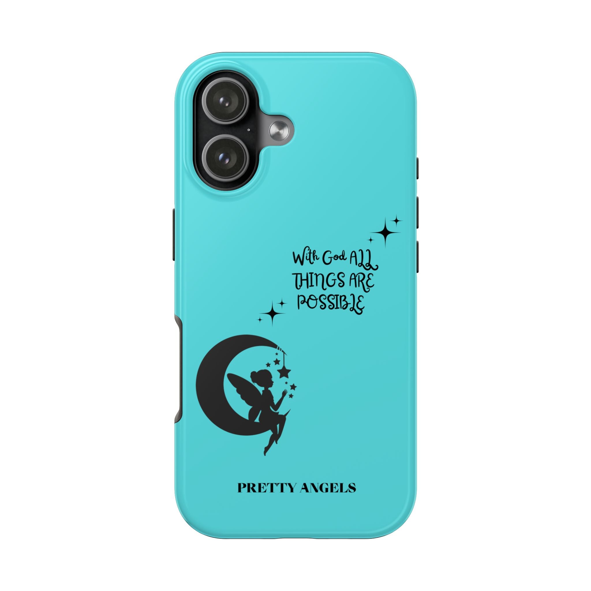 “With God All Things Are Possible” Teal Fairy Moon Tough Phone Case
