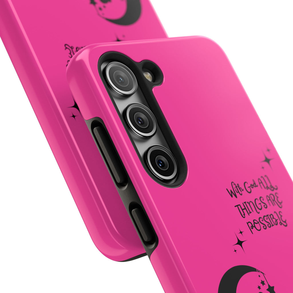 Pink 'With God All Things Are Possible' Fairy Moon Tough Phone Case