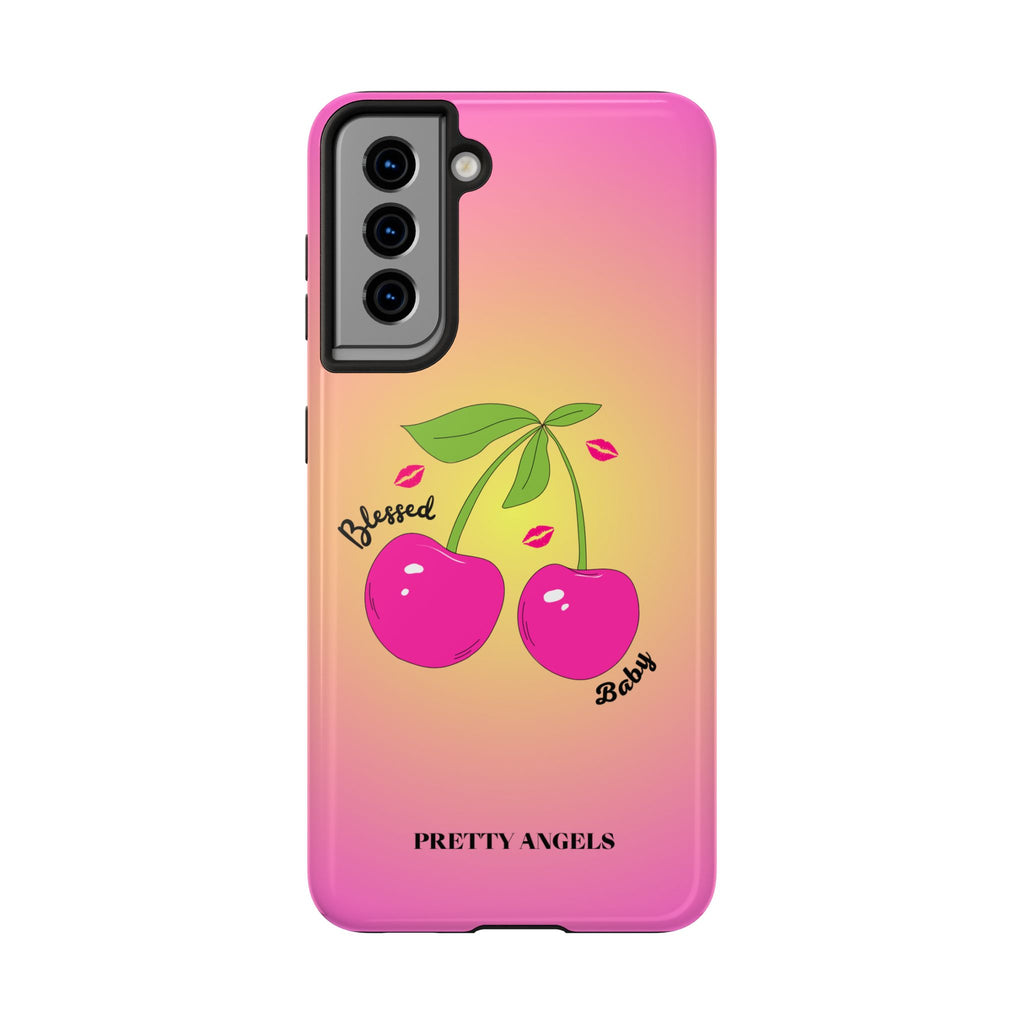 Blessed Baby Sunset Cherry Phone Case — Cute Hot Pink Cherry & Kisses
