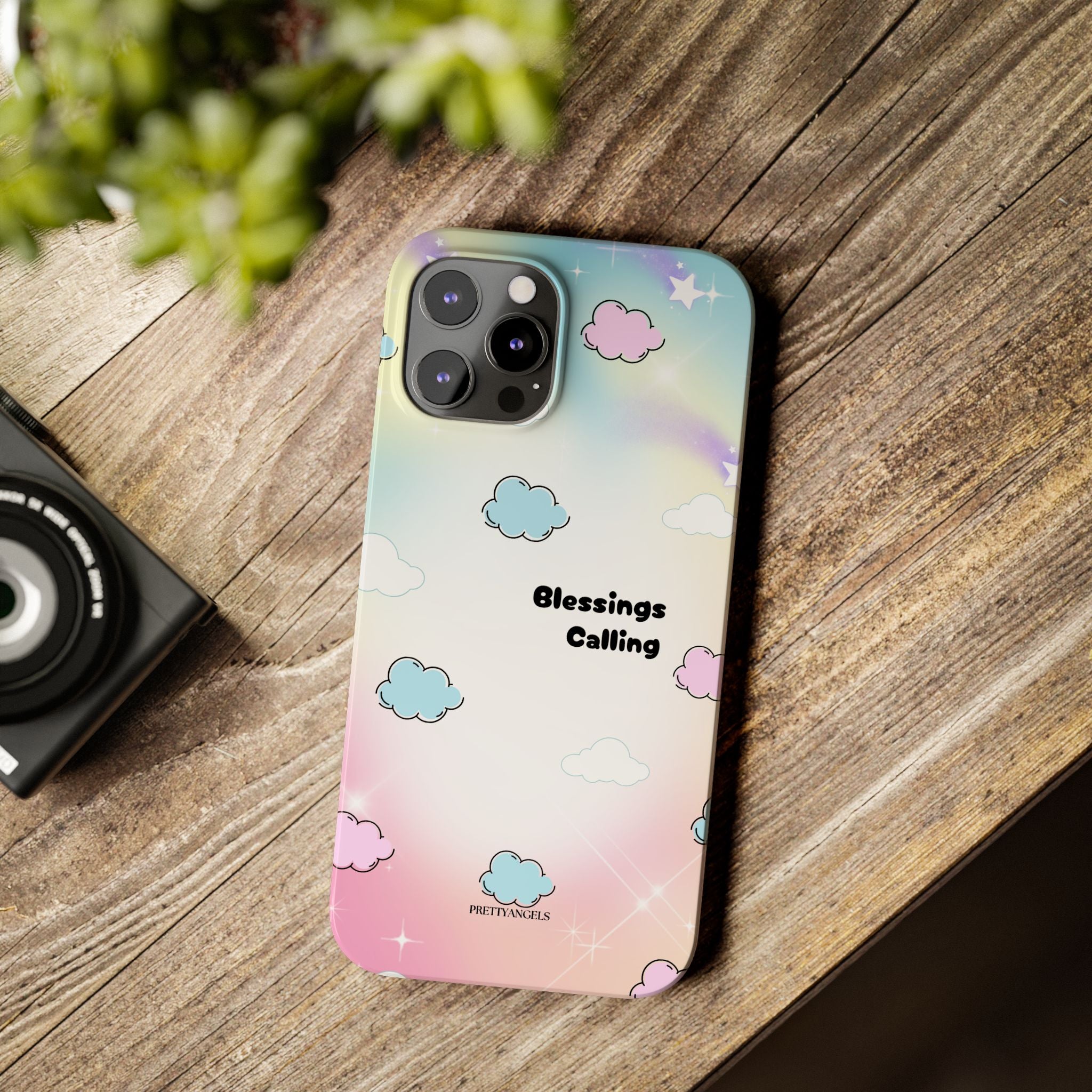 ‘Blessings Calling' Phone Case – Slim Lightweight Ombré Cover with Magical Pastel Clouds for Girly Girls & Faith-Filled Baddies - Cute Cloud Aesthetic, Phone Accessories, Gift for Friends, Pastel Theme Vibes, Cozy Magical Vibes