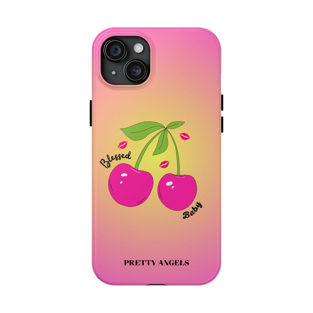 Blessed Baby Sunset Cherry Phone Case — Cute Hot Pink Cherry & Kisses