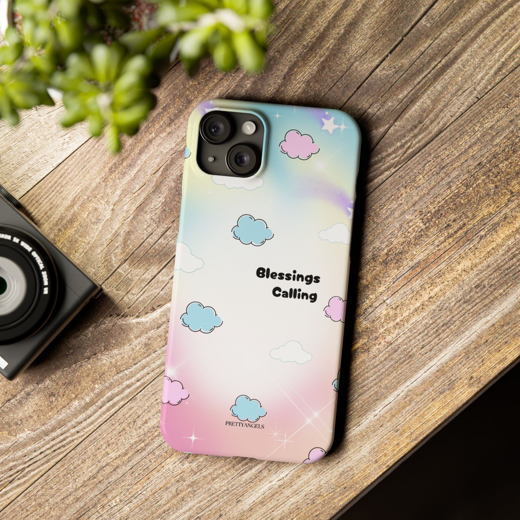 ‘Blessings Calling' Phone Case – Slim Lightweight Ombré Cover with Magical Pastel Clouds for Girly Girls & Faith-Filled Baddies - Cute Cloud Aesthetic, Phone Accessories, Gift for Friends, Pastel Theme Vibes, Cozy Magical Vibes