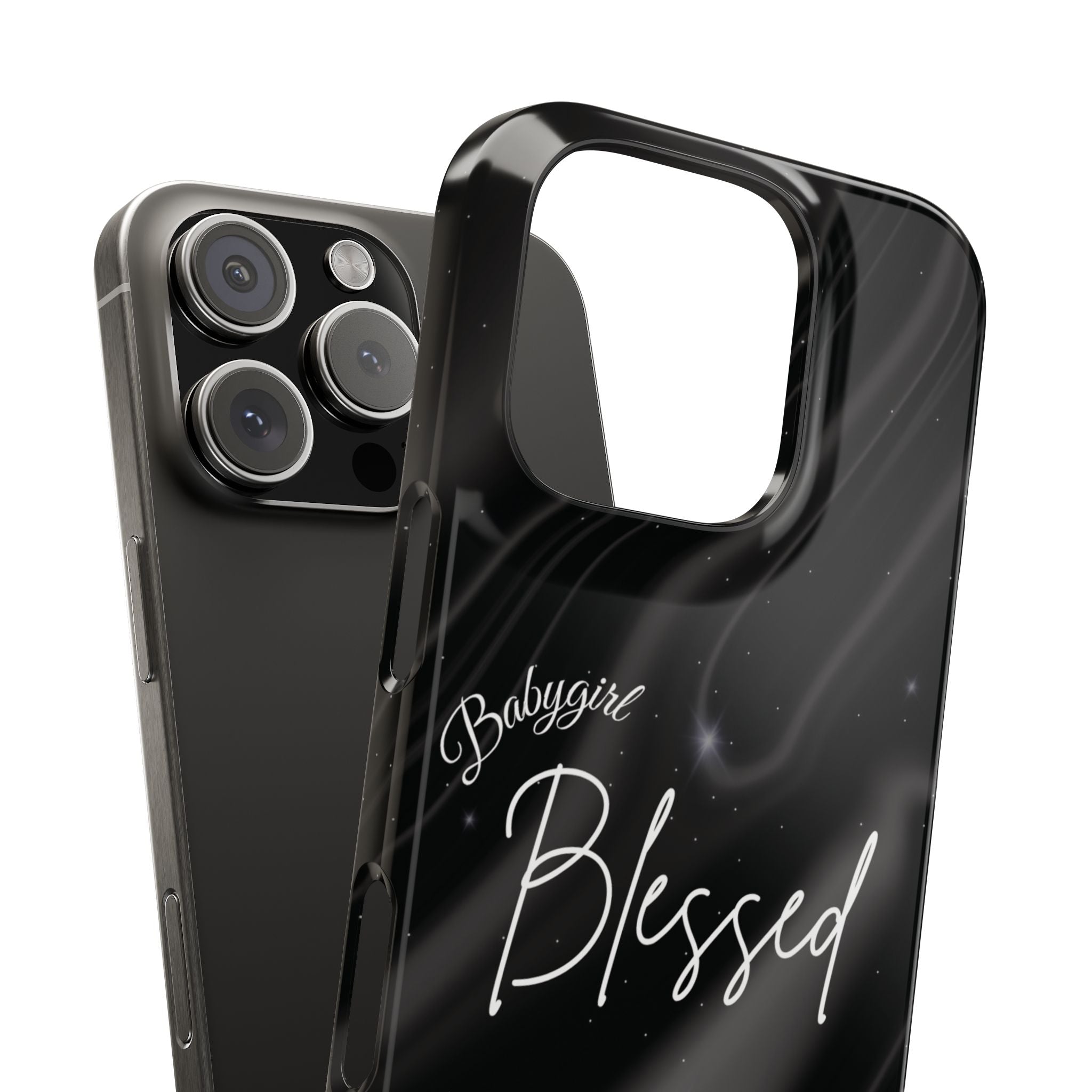 Blessed Babygirl Black Luxe Phone Case - Slim Lightweight & Protective for Rich Feminine Aesthetic Girls