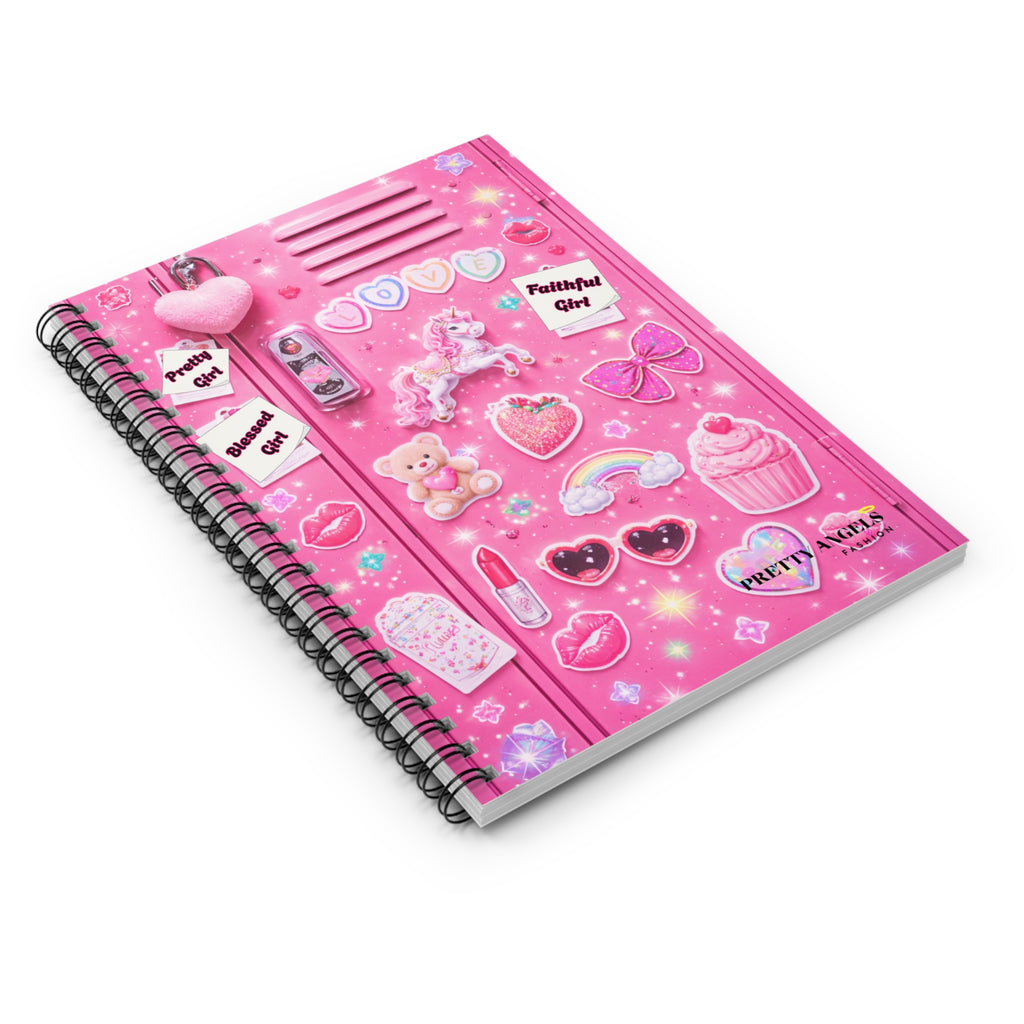 Pink Sticker-Lock Spiral Notebook — Cute Kawaii Unicorn, Teddy Bear & Hearts Ruled Journal