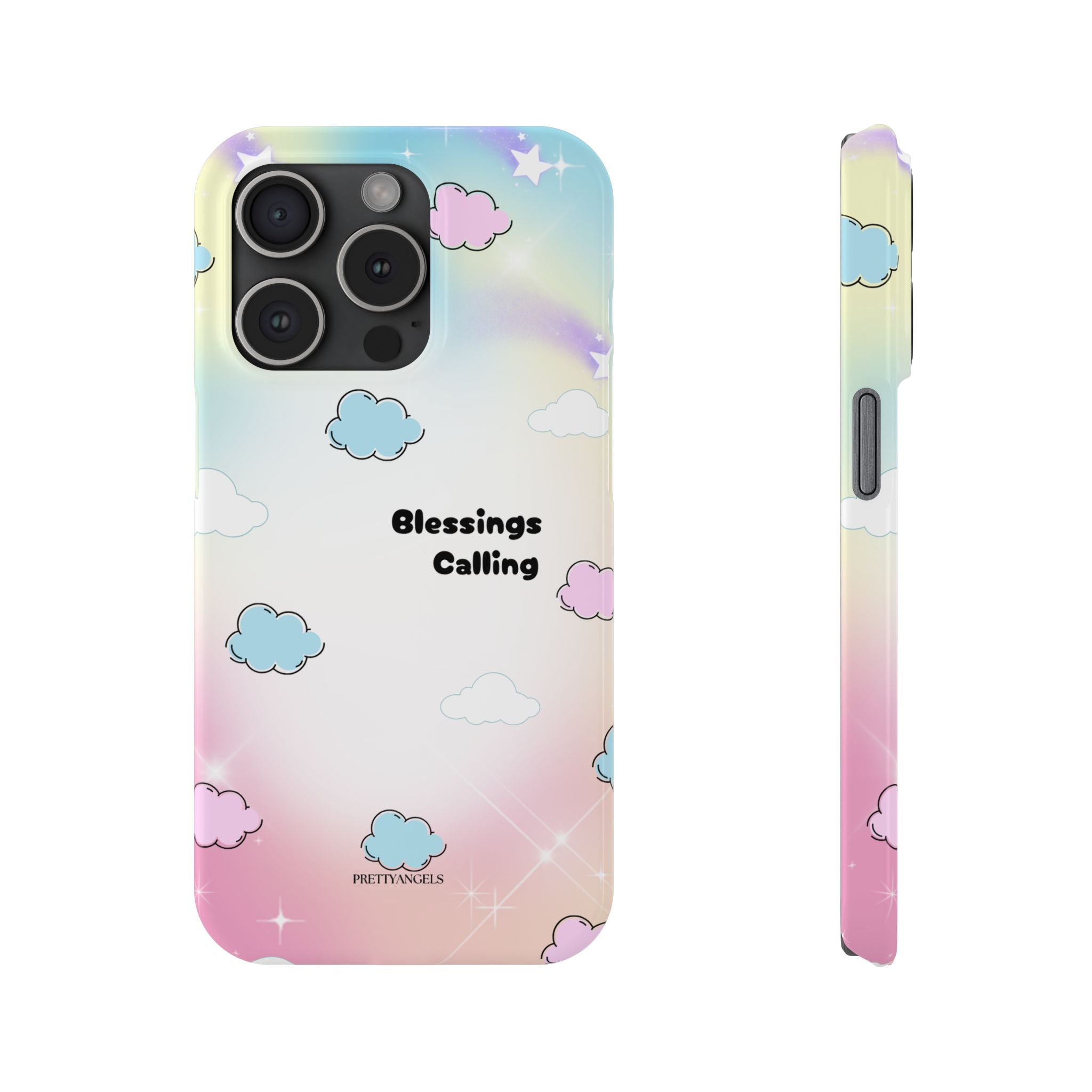 ‘Blessings Calling' Phone Case – Slim Lightweight Ombré Cover with Magical Pastel Clouds for Girly Girls & Faith-Filled Baddies - Cute Cloud Aesthetic, Phone Accessories, Gift for Friends, Pastel Theme Vibes, Cozy Magical Vibes