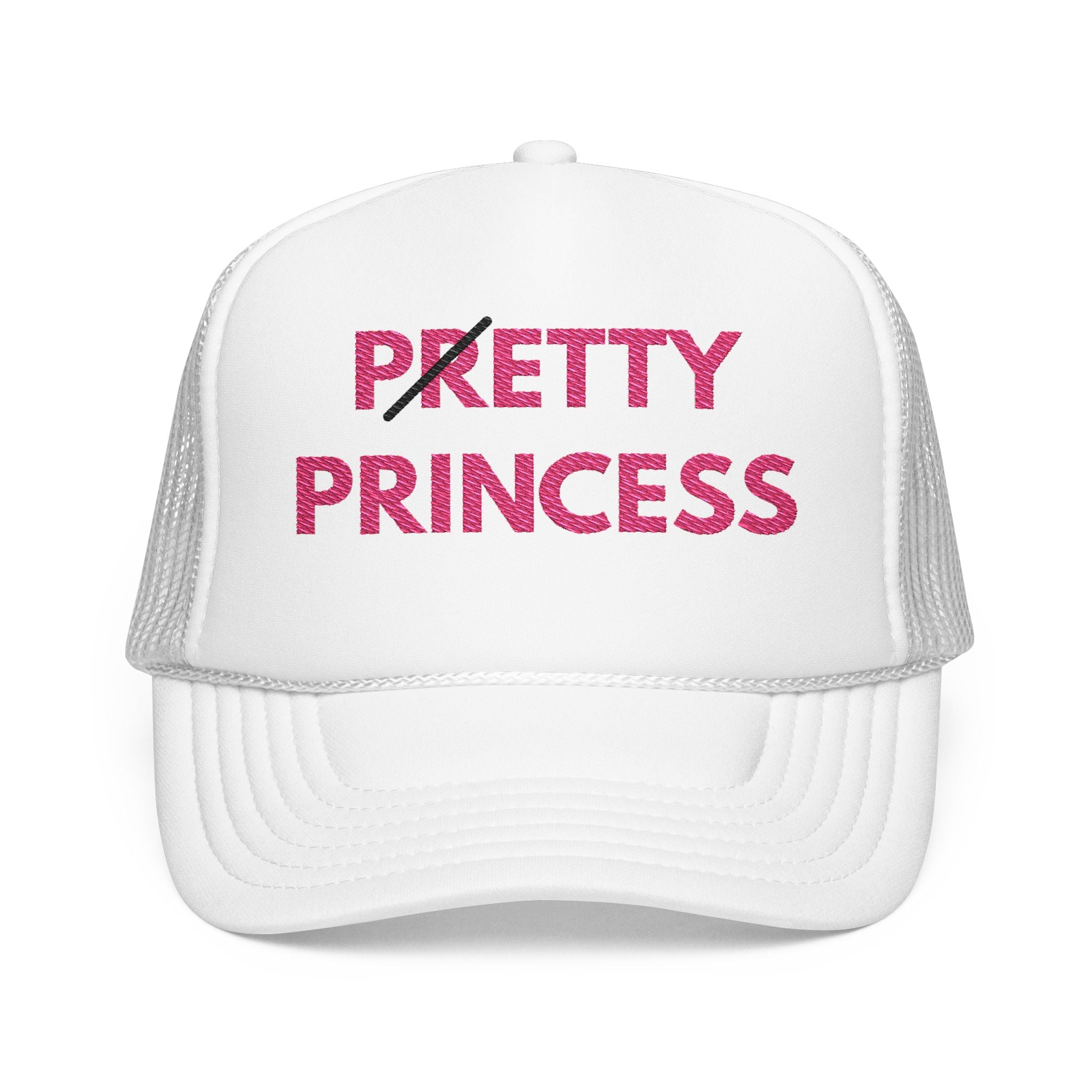 Pretty Princess Embroidered Trucker Hat - Aesthetic Pink Foam Hat for Baddie Girls