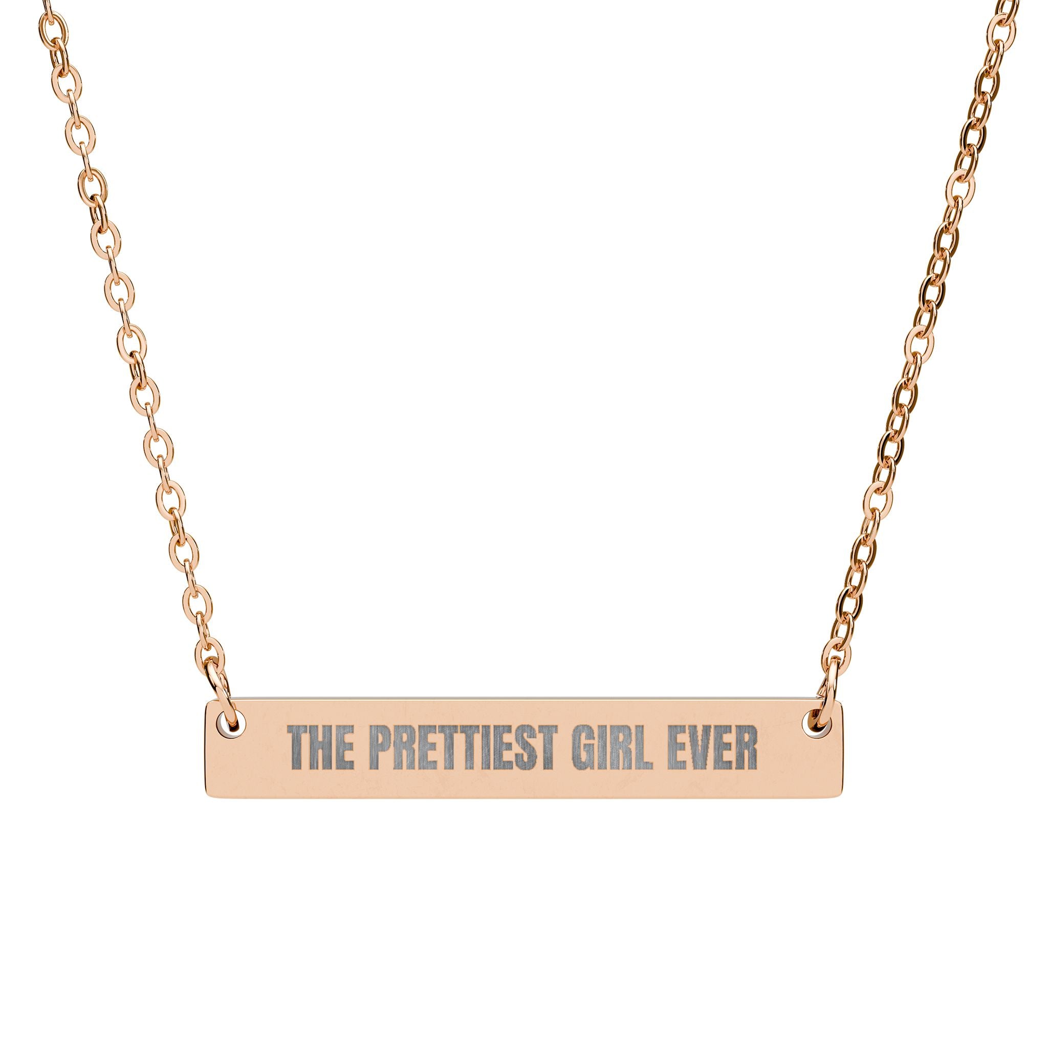 THE PRETTIEST GIRL EVER™ Engraved Bar Necklace – Bold All-Caps Minimalist Bar Pendant (316L Stainless Steel, Aesthetic Baddie Jewelry)