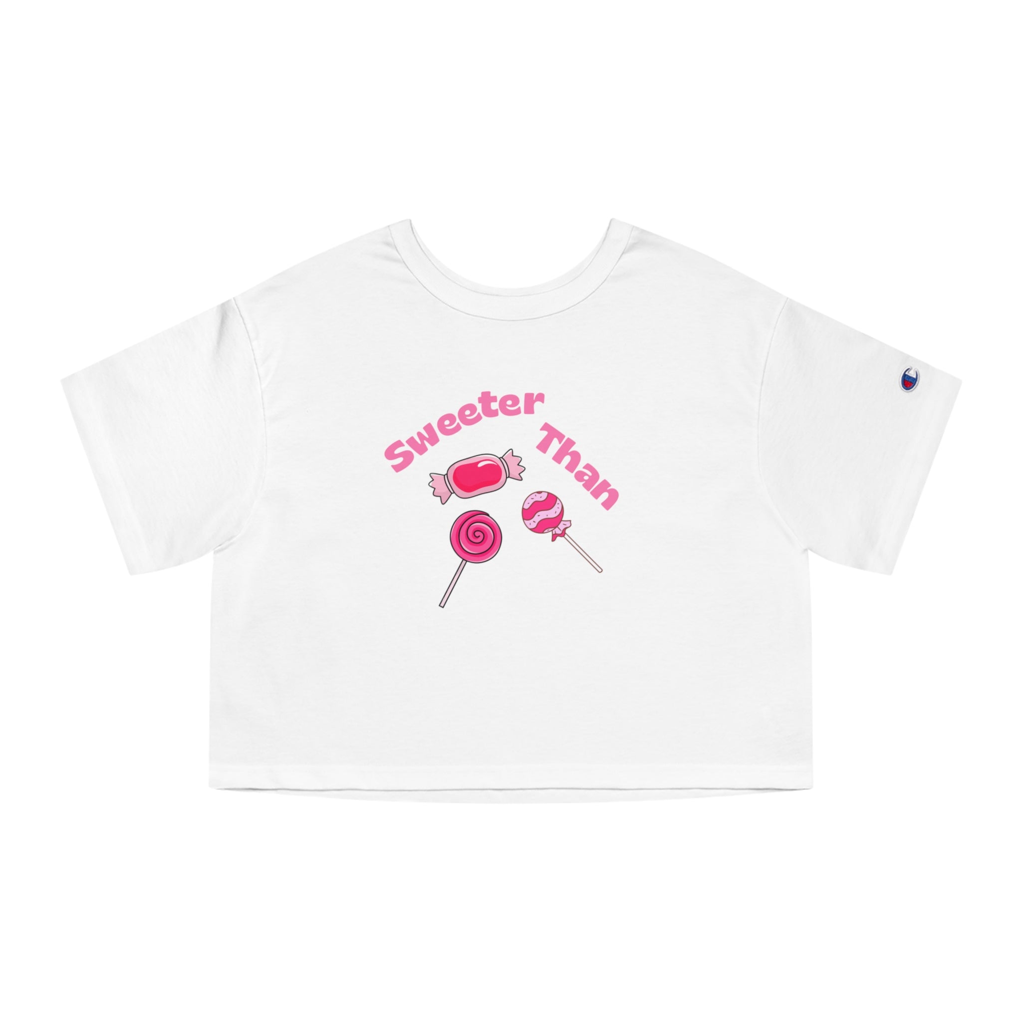 “Sweeter Than Candy” Champion® Loose Cropped Tee – Pink Candy Aesthetic for Teen Baddie Girls