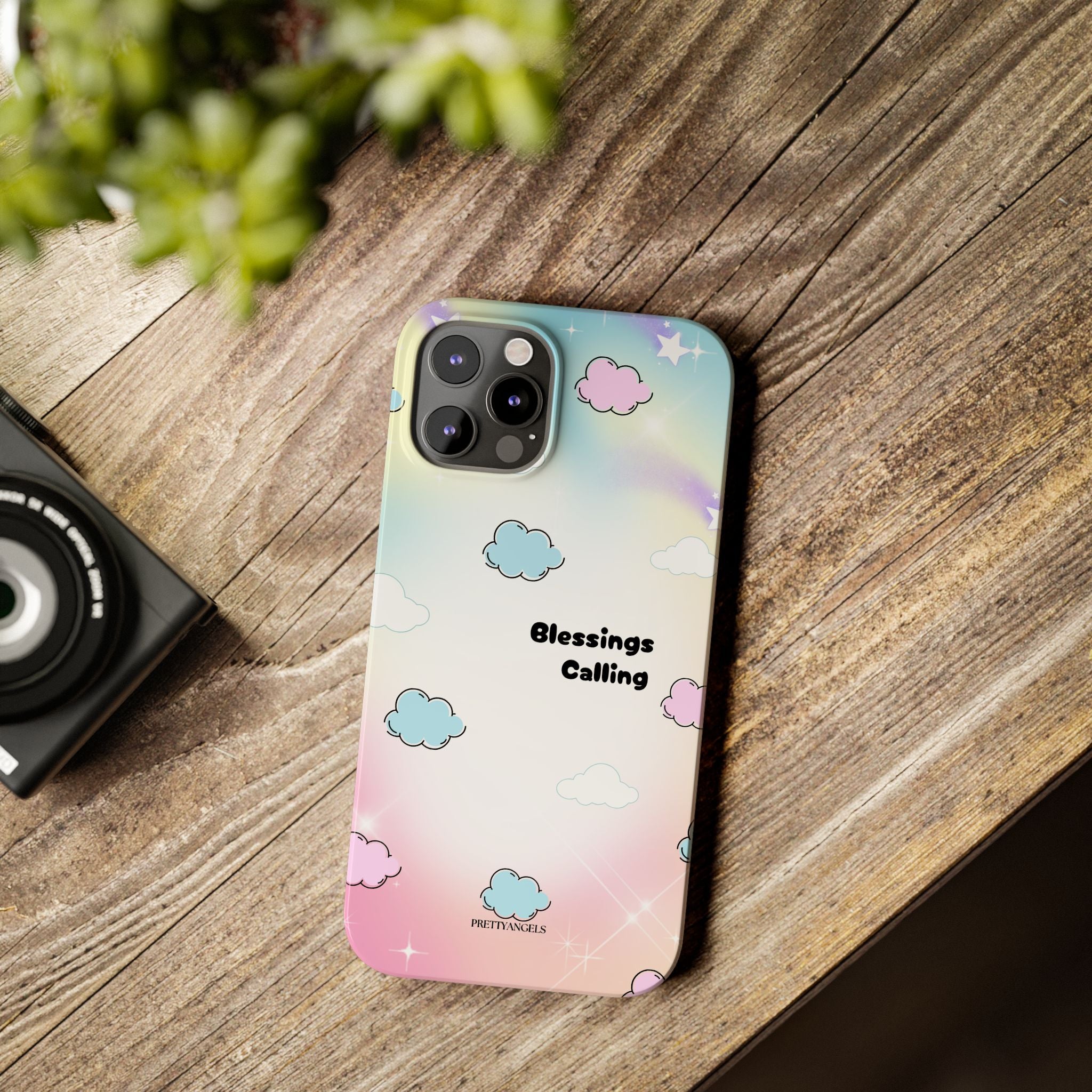 ‘Blessings Calling' Phone Case – Slim Lightweight Ombré Cover with Magical Pastel Clouds for Girly Girls & Faith-Filled Baddies - Cute Cloud Aesthetic, Phone Accessories, Gift for Friends, Pastel Theme Vibes, Cozy Magical Vibes