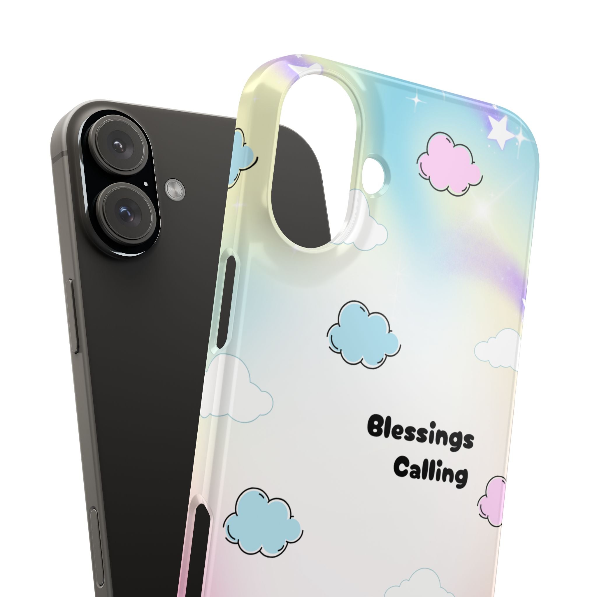 ‘Blessings Calling' Phone Case – Slim Lightweight Ombré Cover with Magical Pastel Clouds for Girly Girls & Faith-Filled Baddies - Cute Cloud Aesthetic, Phone Accessories, Gift for Friends, Pastel Theme Vibes, Cozy Magical Vibes