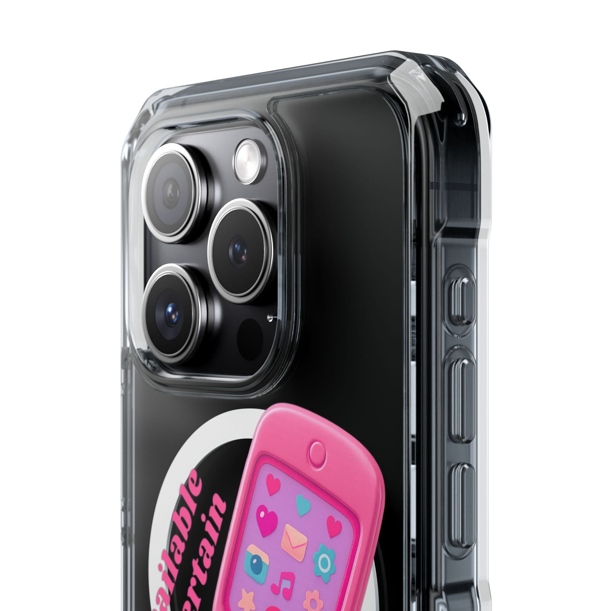 Pink Flip Phone MagSafe Clear Luxe iPhone Case – Barbie Baddie Vibes “Available for Certain Calls Only” Retro Girly Case