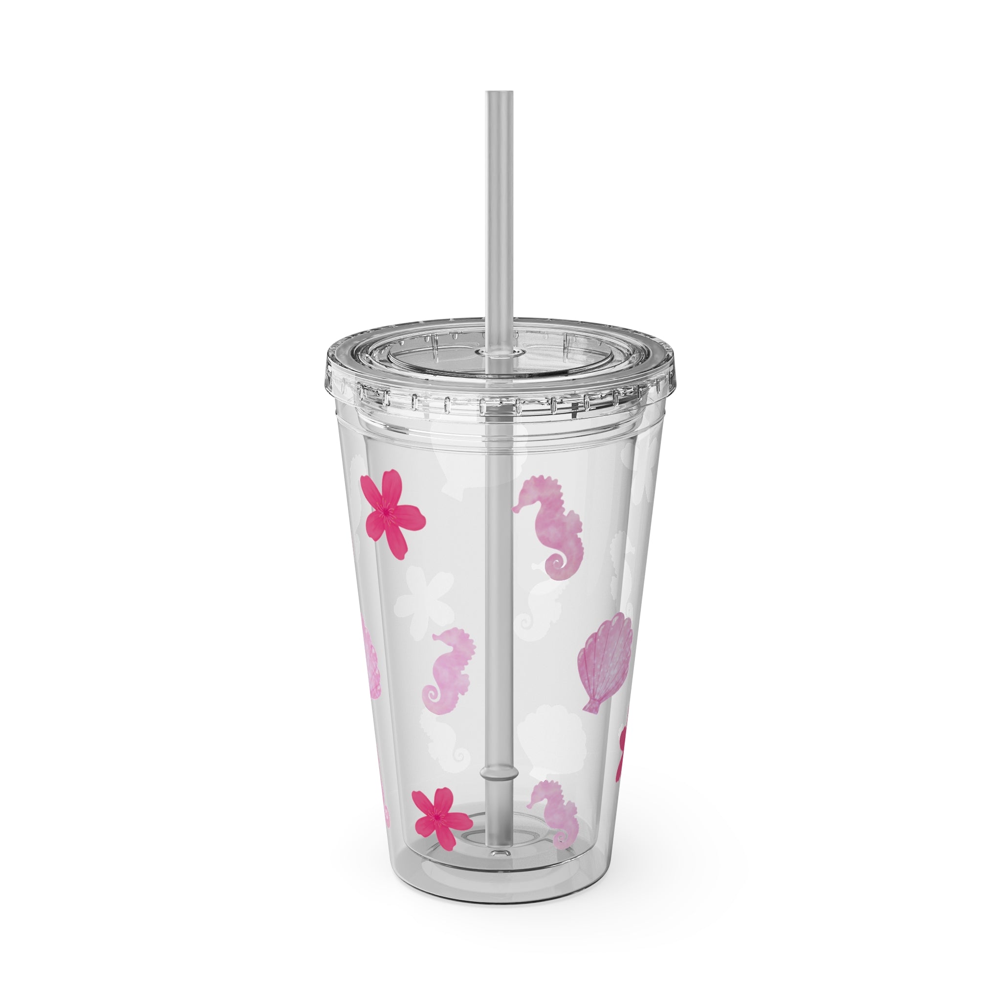 Pink Dream Clear Tumbler – 16oz Acrylic Cup with Flexible Straw – Aesthetic Reusable Tumbler for Iced Drinks, Rich Girls & Summer Baddies