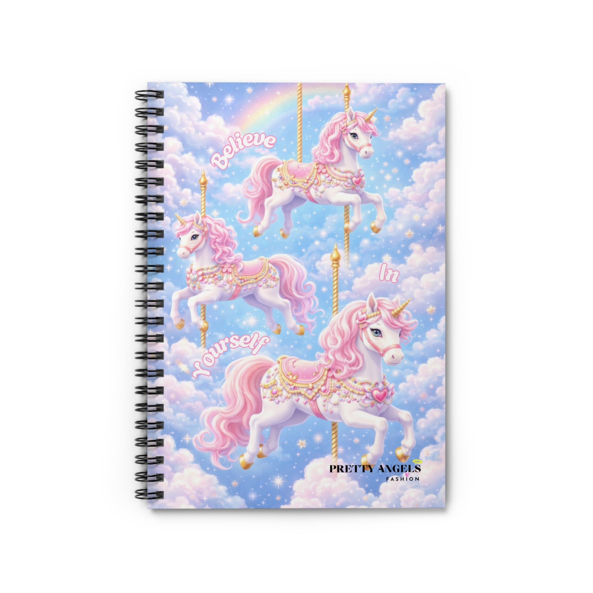 Pastel Unicorn Spiral Notebook — "Believe in Yourself" Ruled Journal for Girls