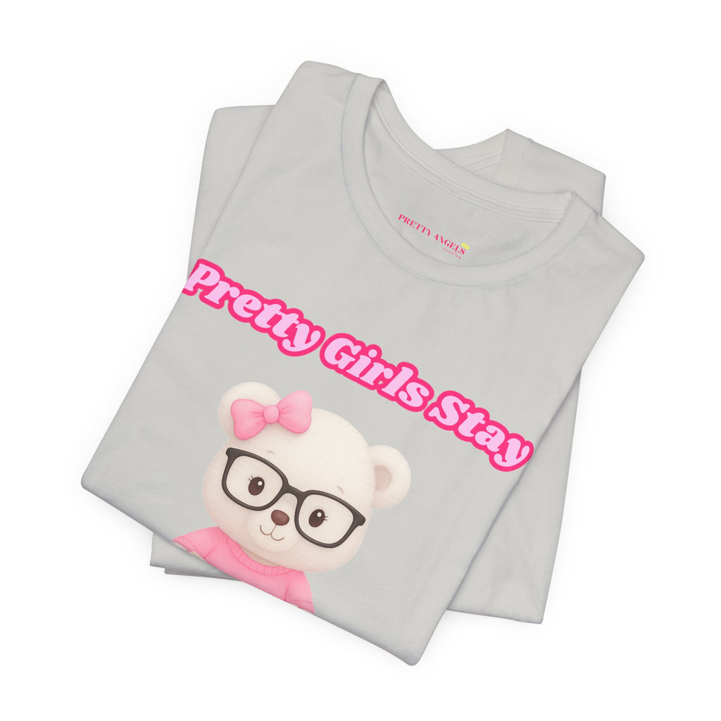 Pretty Girls Stay Unbothered Teddy Bear T-Shirt – Cute Aesthetic Pink Book Tee for Girls | Girly Soft Girl Graphic Tee | Unbothered Baddie Shirt | DTF Print