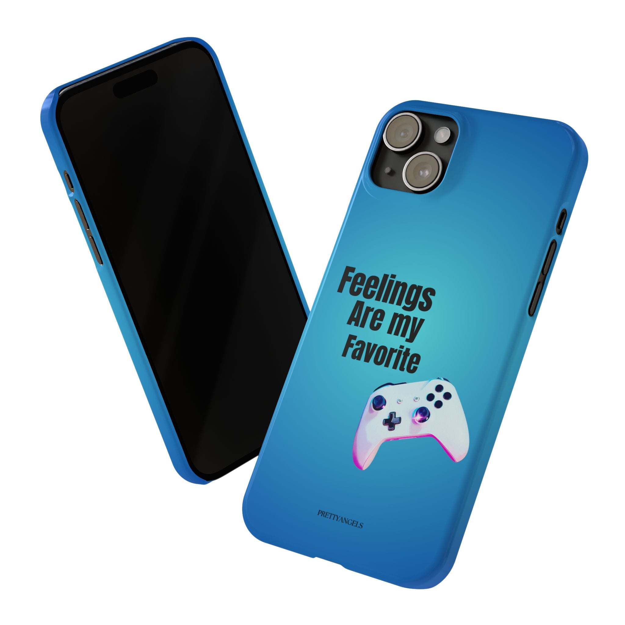 Feelings Are My Favorite Phone Case -Dark Blue Ombré Slim Lightweight Cover with Cute Retro Video Game for Gamer Baddie Girls