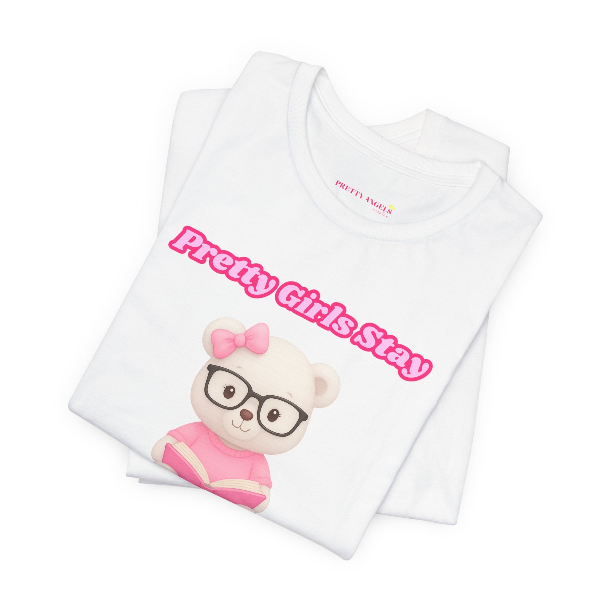 Pretty Girls Stay Unbothered Teddy Bear T-Shirt – Cute Aesthetic Pink Book Tee for Girls | Girly Soft Girl Graphic Tee | Unbothered Baddie Shirt | DTF Print