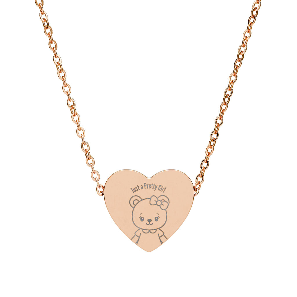 Heart Necklace — Engraved Teddy Bear "I’m Just a Pretty Girl"
