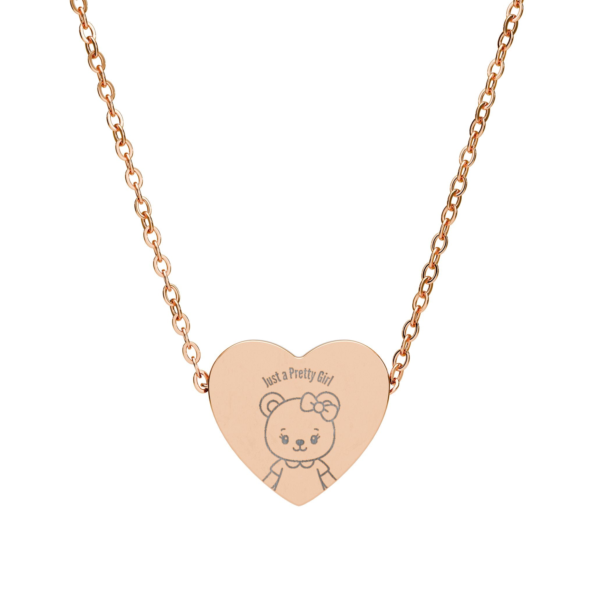Heart Necklace — Engraved Teddy Bear "I’m Just a Pretty Girl"