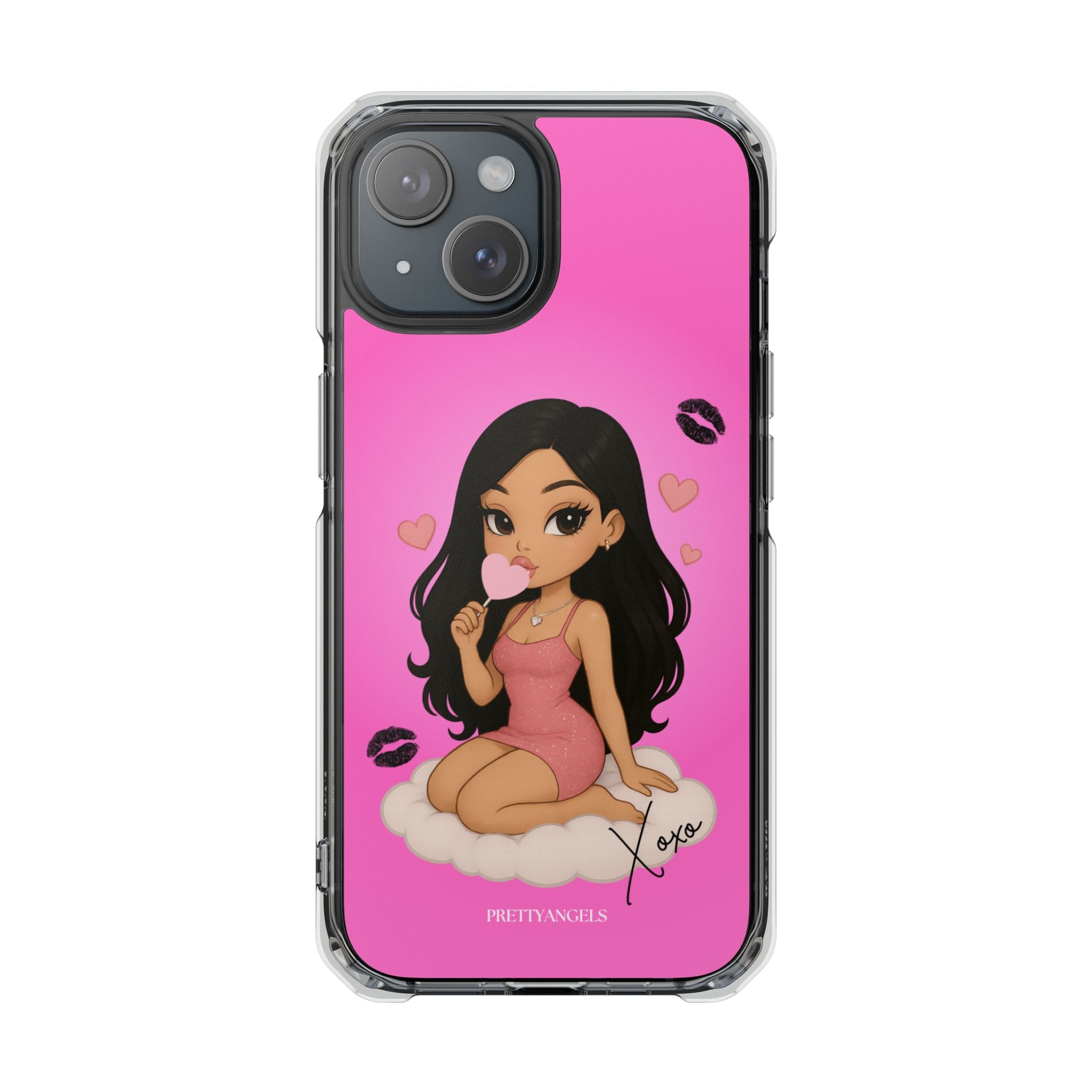“Luxury Pink MagSafe iPhone Case – Bratz-Inspired Doll on Cloud with Heart Lollipop | Girly Chic Air-Cushion Protection”