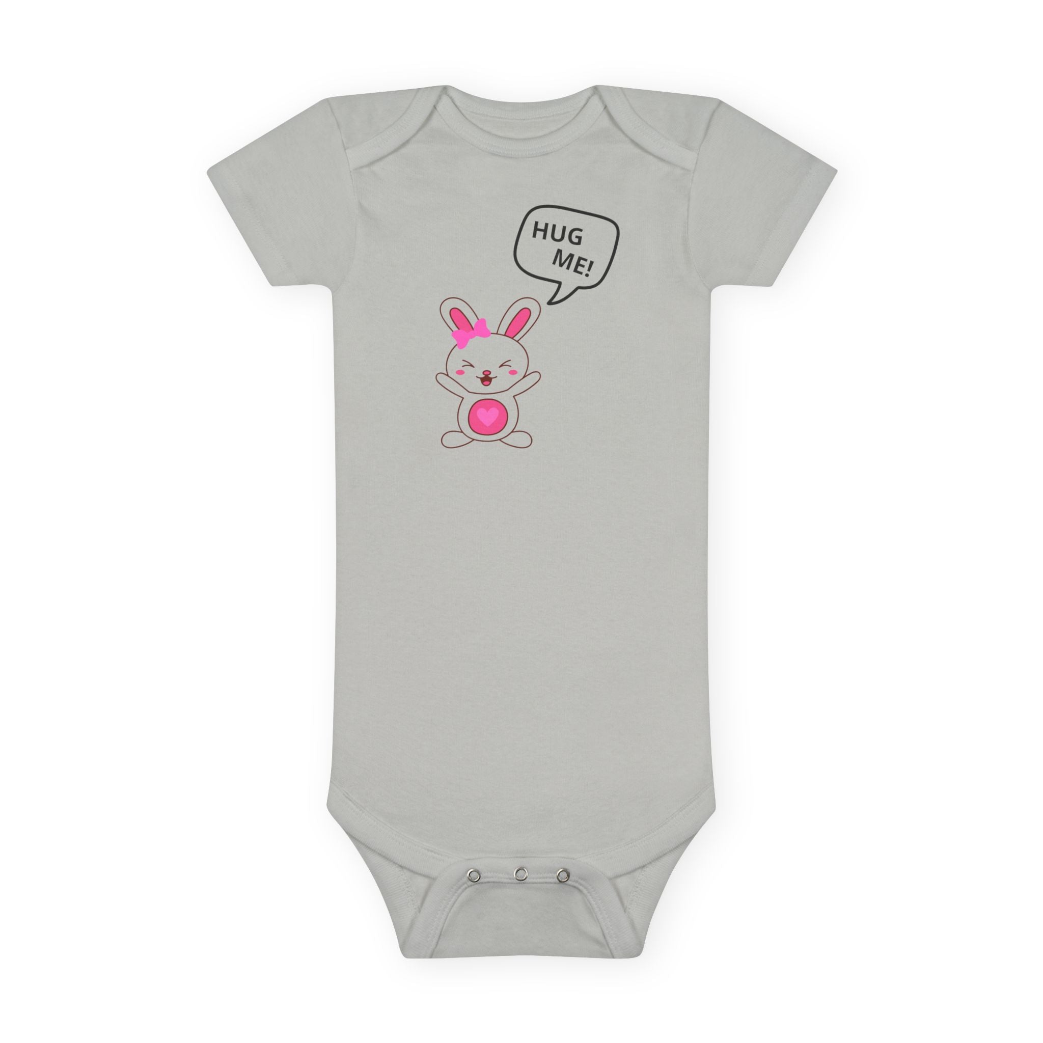 “HUG ME!”™ Whiny Bunny Baby Girl Onesie – Cute Gerber® Cotton Bodysuit with Pink Bow for Glam Baby Gifts