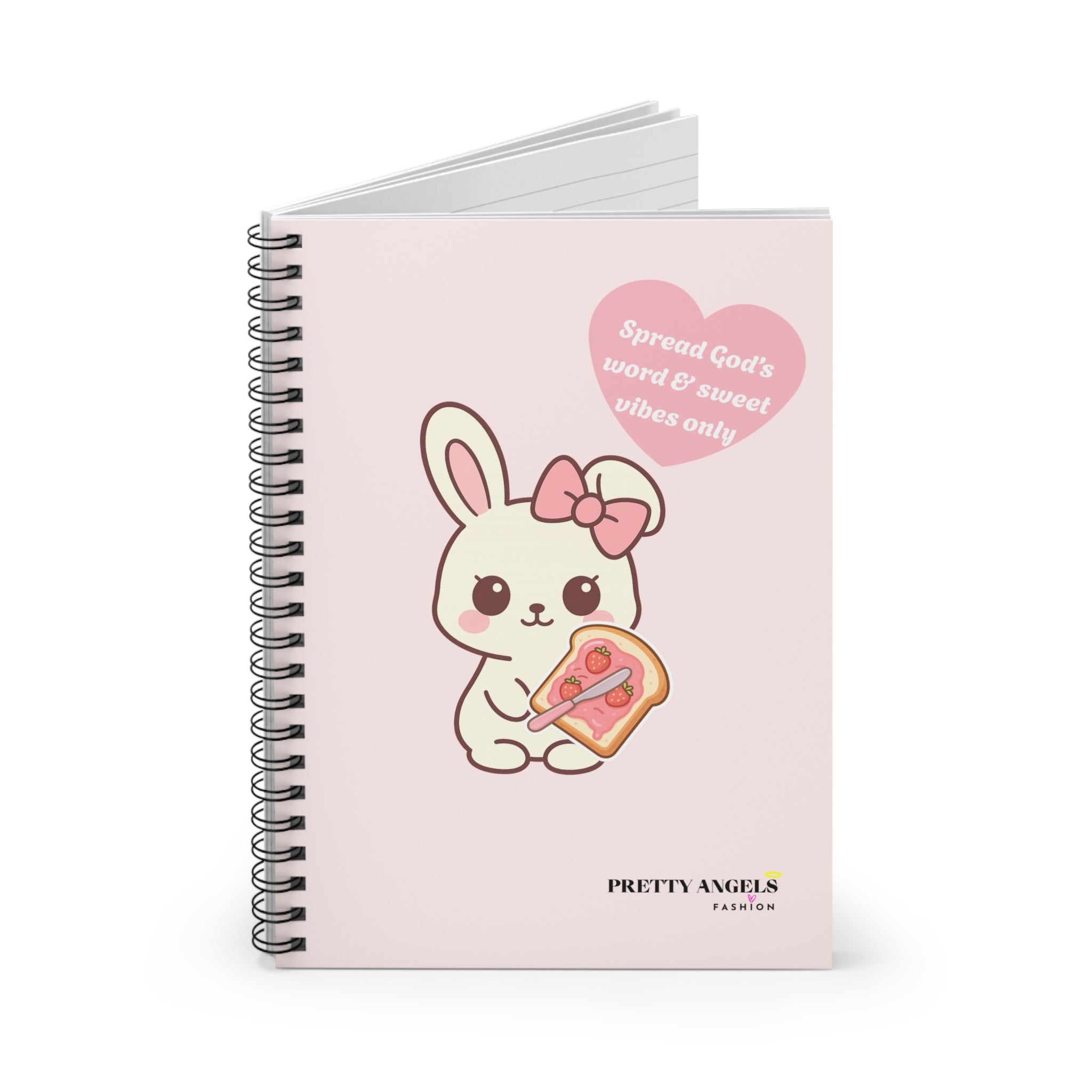 Spread God’s Word & Sweet Vibes Only - Kawaii Bunny Spiral Notebook | Cute Pink Journal with Strawberry Toast