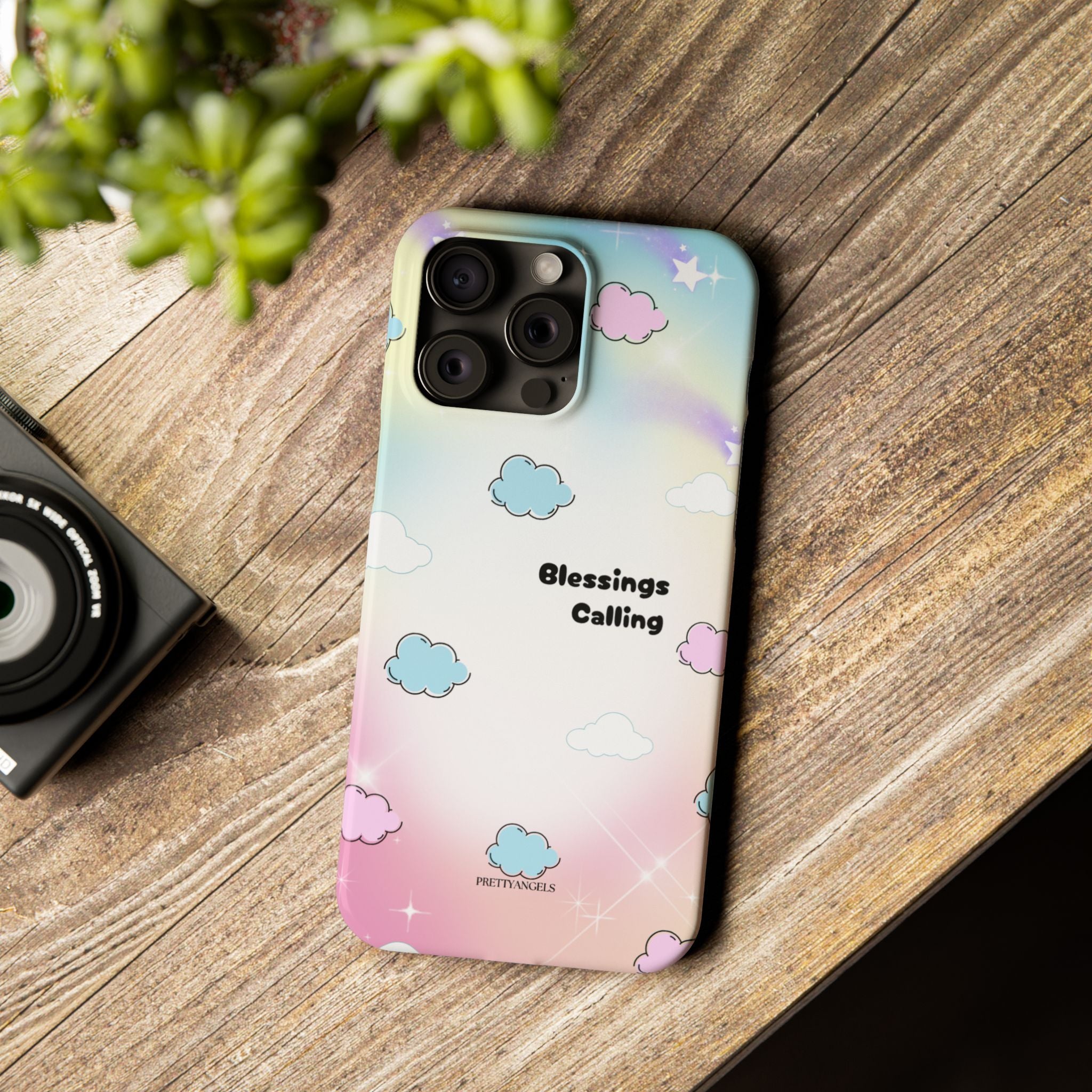 ‘Blessings Calling' Phone Case – Slim Lightweight Ombré Cover with Magical Pastel Clouds for Girly Girls & Faith-Filled Baddies - Cute Cloud Aesthetic, Phone Accessories, Gift for Friends, Pastel Theme Vibes, Cozy Magical Vibes