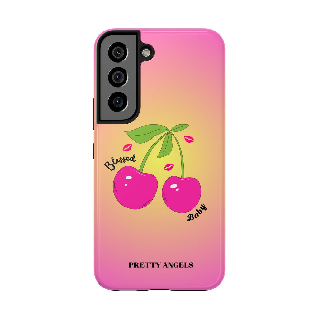 Blessed Baby Sunset Cherry Phone Case — Cute Hot Pink Cherry & Kisses