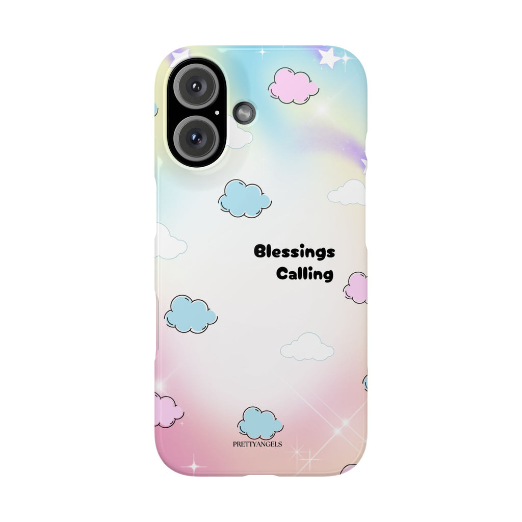 ‘Blessings Calling' Phone Case – Slim Lightweight Ombré Cover with Magical Pastel Clouds for Girly Girls & Faith-Filled Baddies - Cute Cloud Aesthetic, Phone Accessories, Gift for Friends, Pastel Theme Vibes, Cozy Magical Vibes