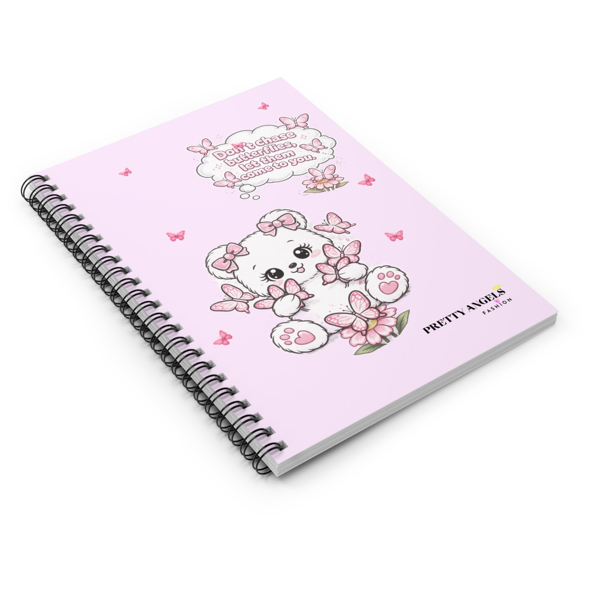 Kawaii Pink Bunny Notebook — “Don’t Chase Butterflies, Let Them Come to You” Spiral Journal