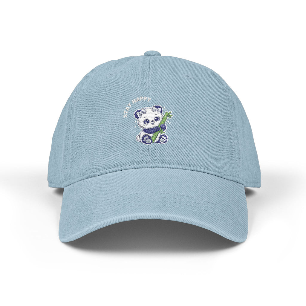 Embroidered 'Stay Happy' Teddy Denim Hat — Cute Casual Baseball Cap