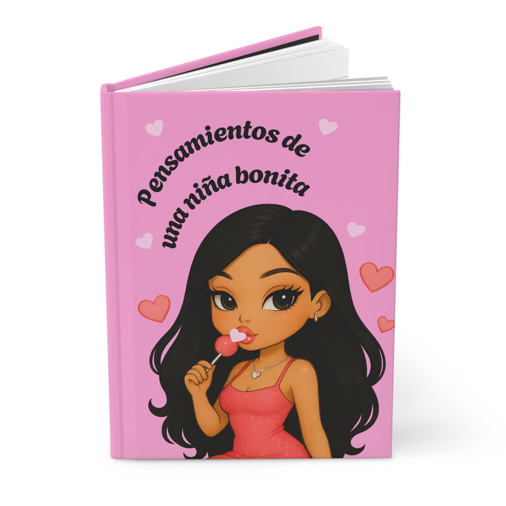 Hardcover Journal — “Pensamientos de una niña bonita” Cute Doll & Hearts