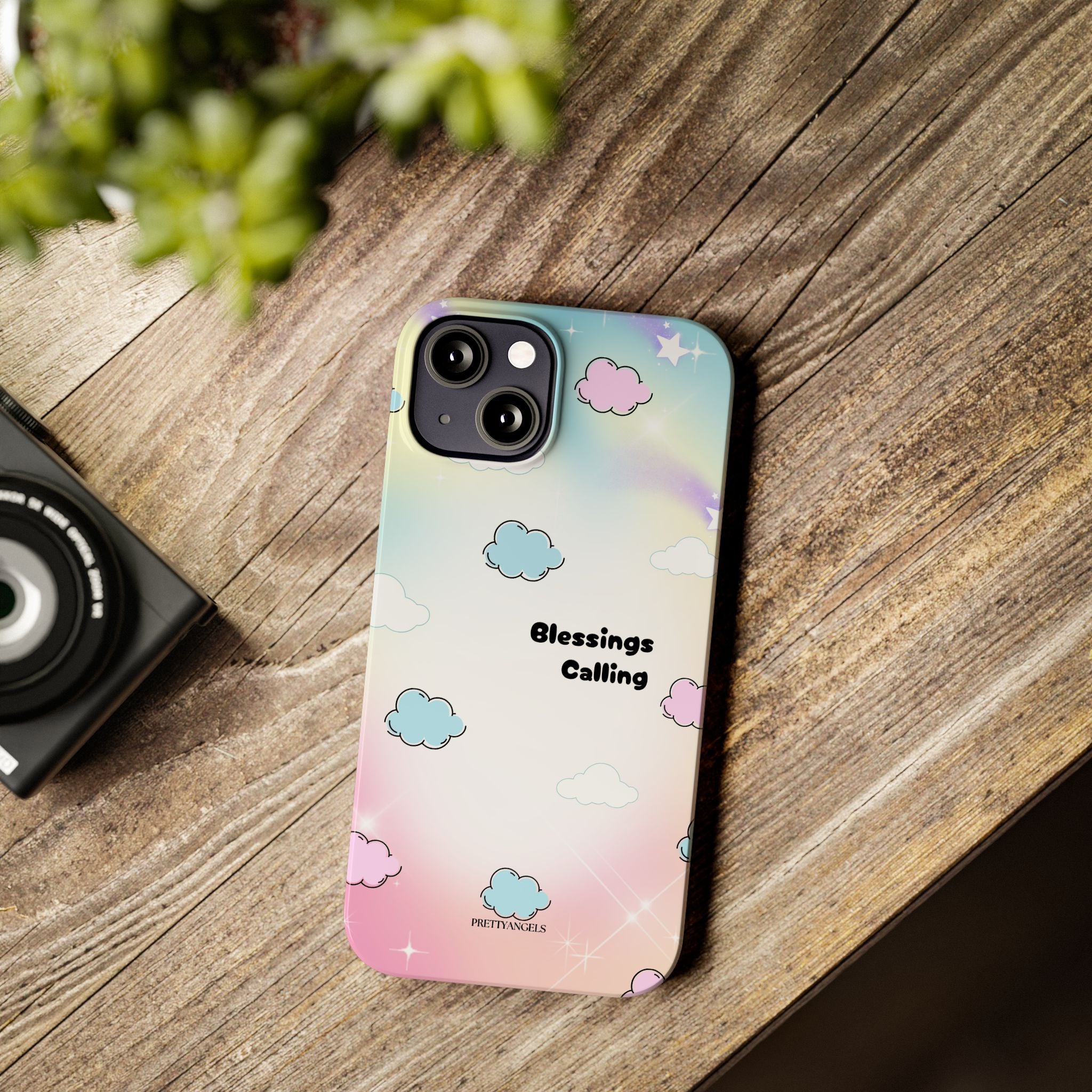 ‘Blessings Calling' Phone Case – Slim Lightweight Ombré Cover with Magical Pastel Clouds for Girly Girls & Faith-Filled Baddies - Cute Cloud Aesthetic, Phone Accessories, Gift for Friends, Pastel Theme Vibes, Cozy Magical Vibes