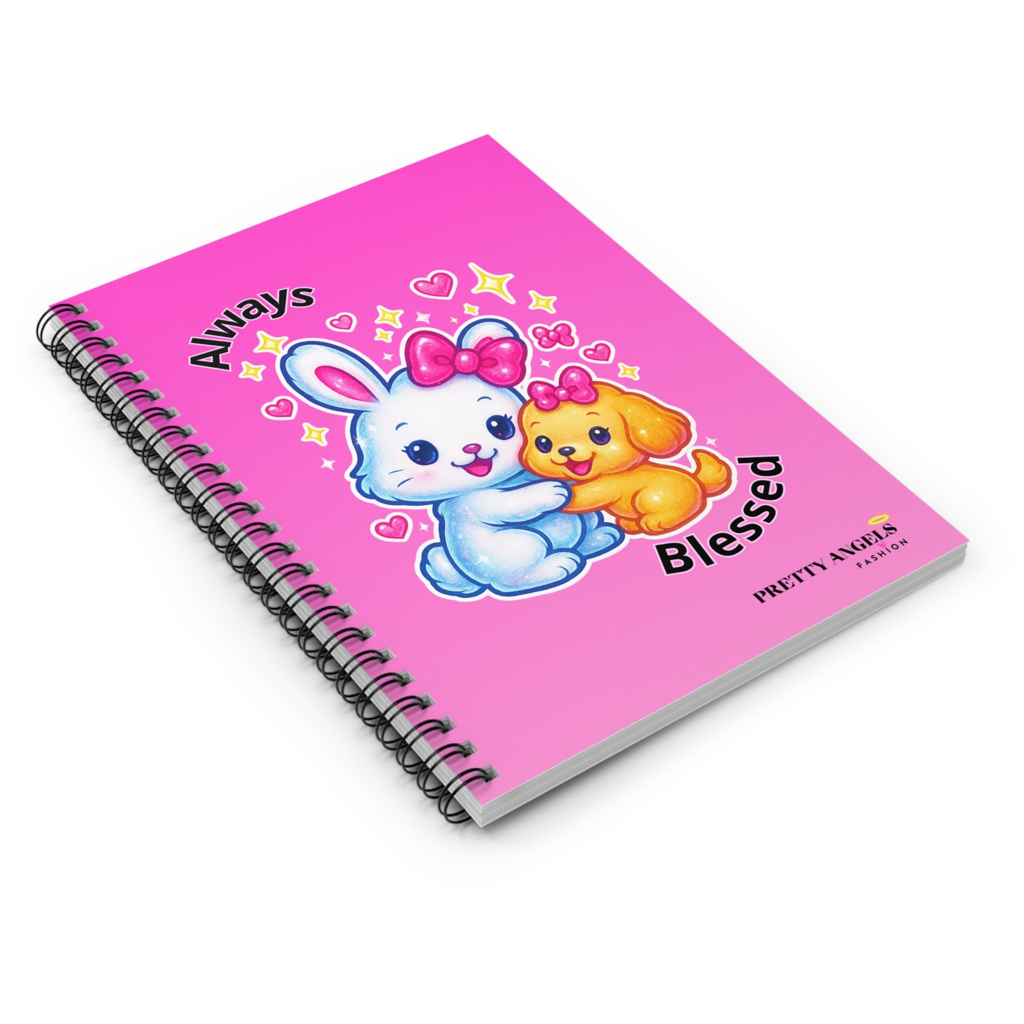 Always Blessed Spiral Notebook | Kawaii Bunny & Puppy Journal | Pink Lisa Frank Inspired Aesthetic Notebook
