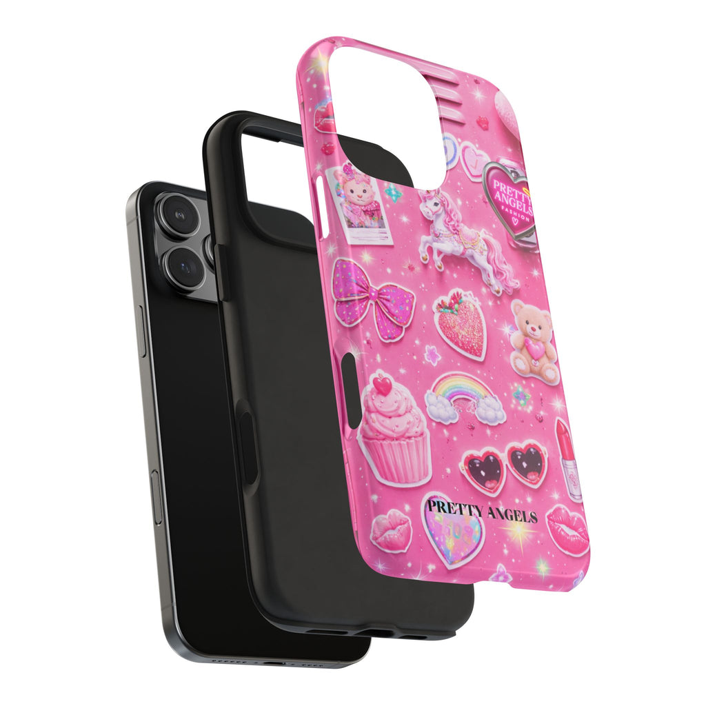 Girly Pink Locker Nostalgia with Hearts & Teddy Bear Tough Phone Case