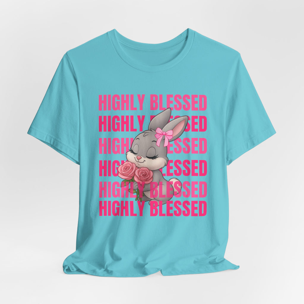 Highly Blessed Bunny T-Shirt – Cute Aesthetic Bunny Tee for Girls | Pink Roses Retro Graphic Shirt | Blessed Girly Tee | Soft Cotton DTF Print
