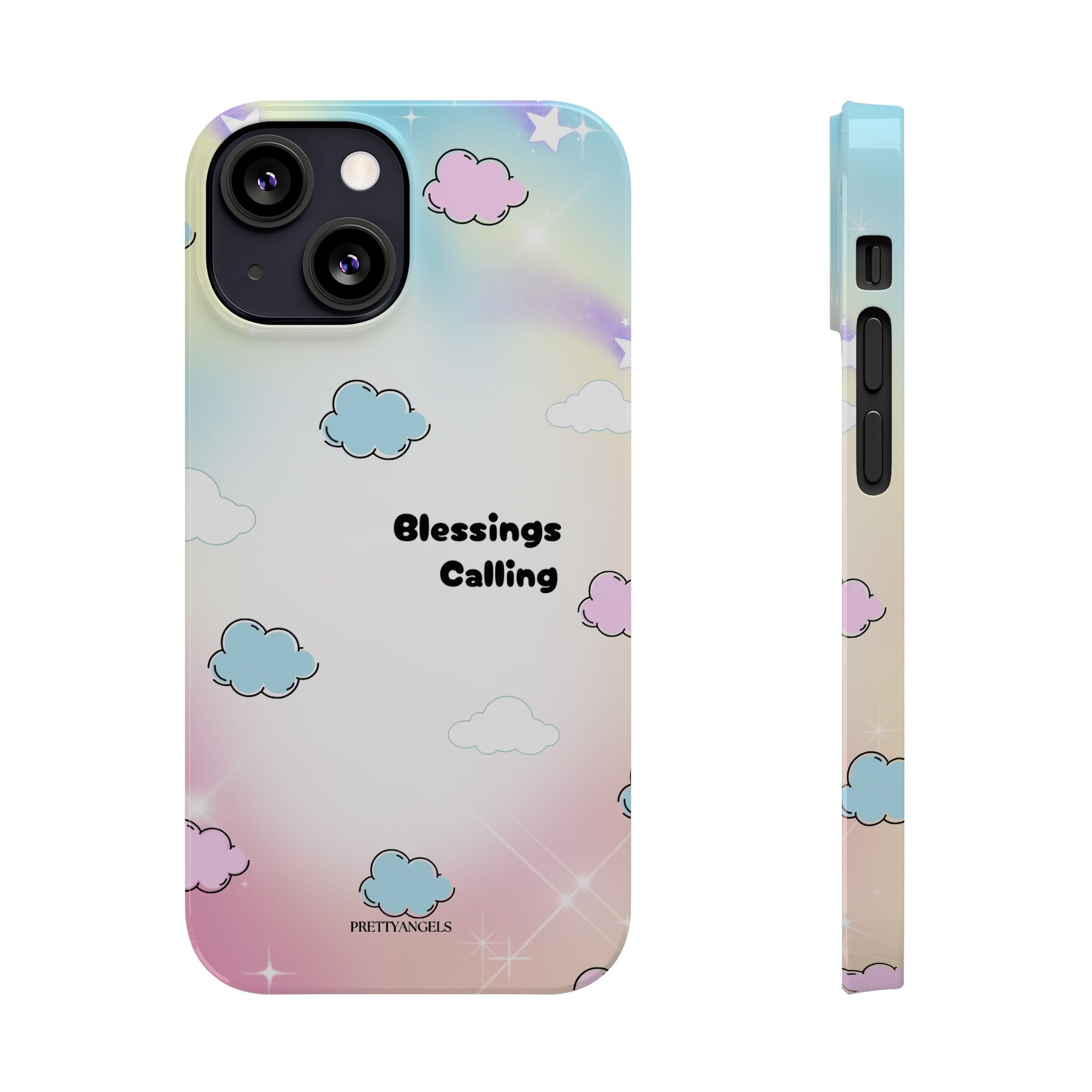 ‘Blessings Calling' Phone Case – Slim Lightweight Ombré Cover with Magical Pastel Clouds for Girly Girls & Faith-Filled Baddies - Cute Cloud Aesthetic, Phone Accessories, Gift for Friends, Pastel Theme Vibes, Cozy Magical Vibes