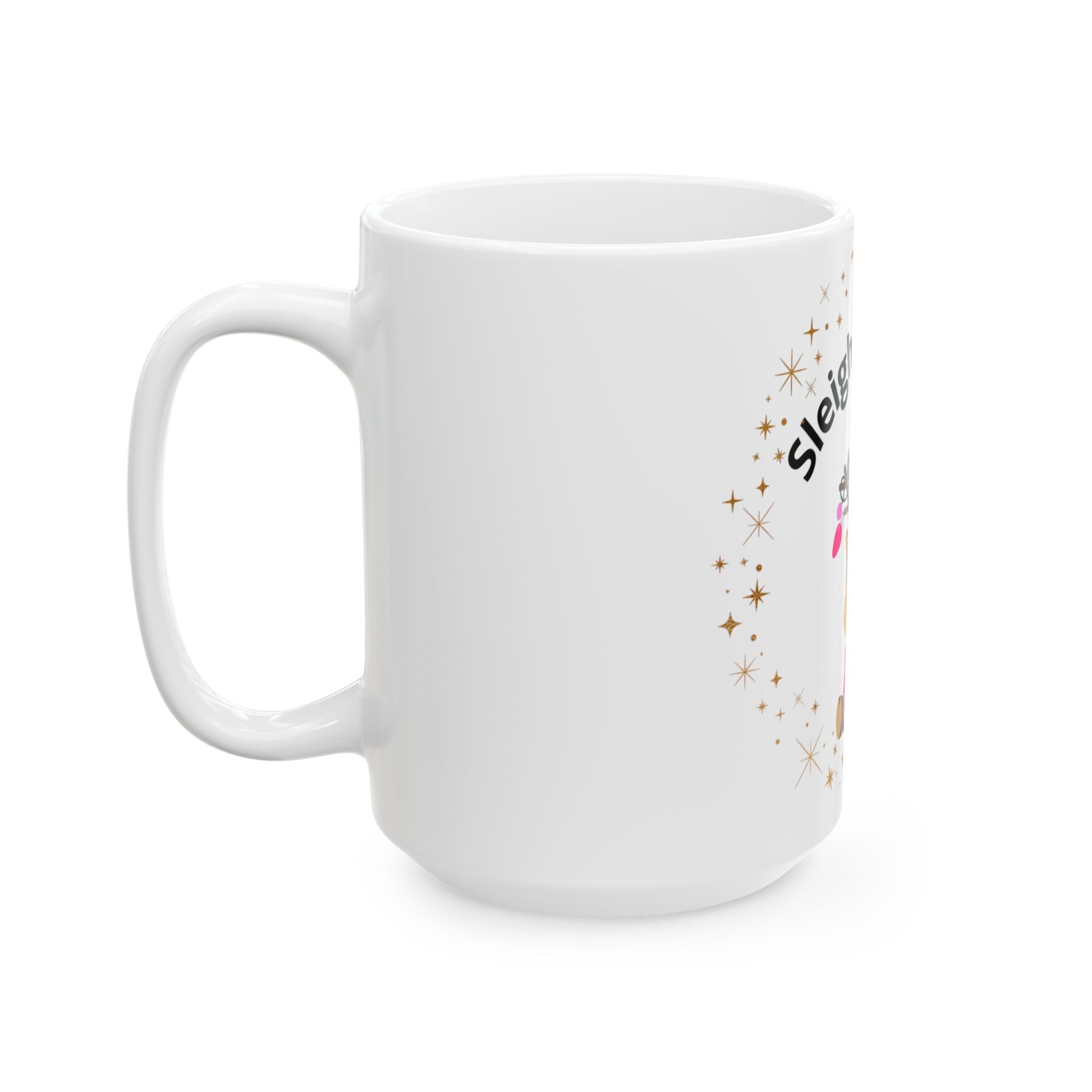 “Sleigh ALL Day” Pink Reindeer Mug - Cute Girly Christmas Mug with Bow, Lights & Pink Nose - Viral Winter Coffee Mug for Baddie Girls, Holiday Gift for Girls, Cute Coffee Cup, Girly Winter Decor, Girly Christmas Present, That Girl Kitchenware