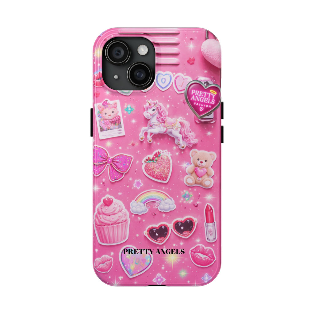 Girly Pink Locker Nostalgia with Hearts & Teddy Bear Tough Phone Case