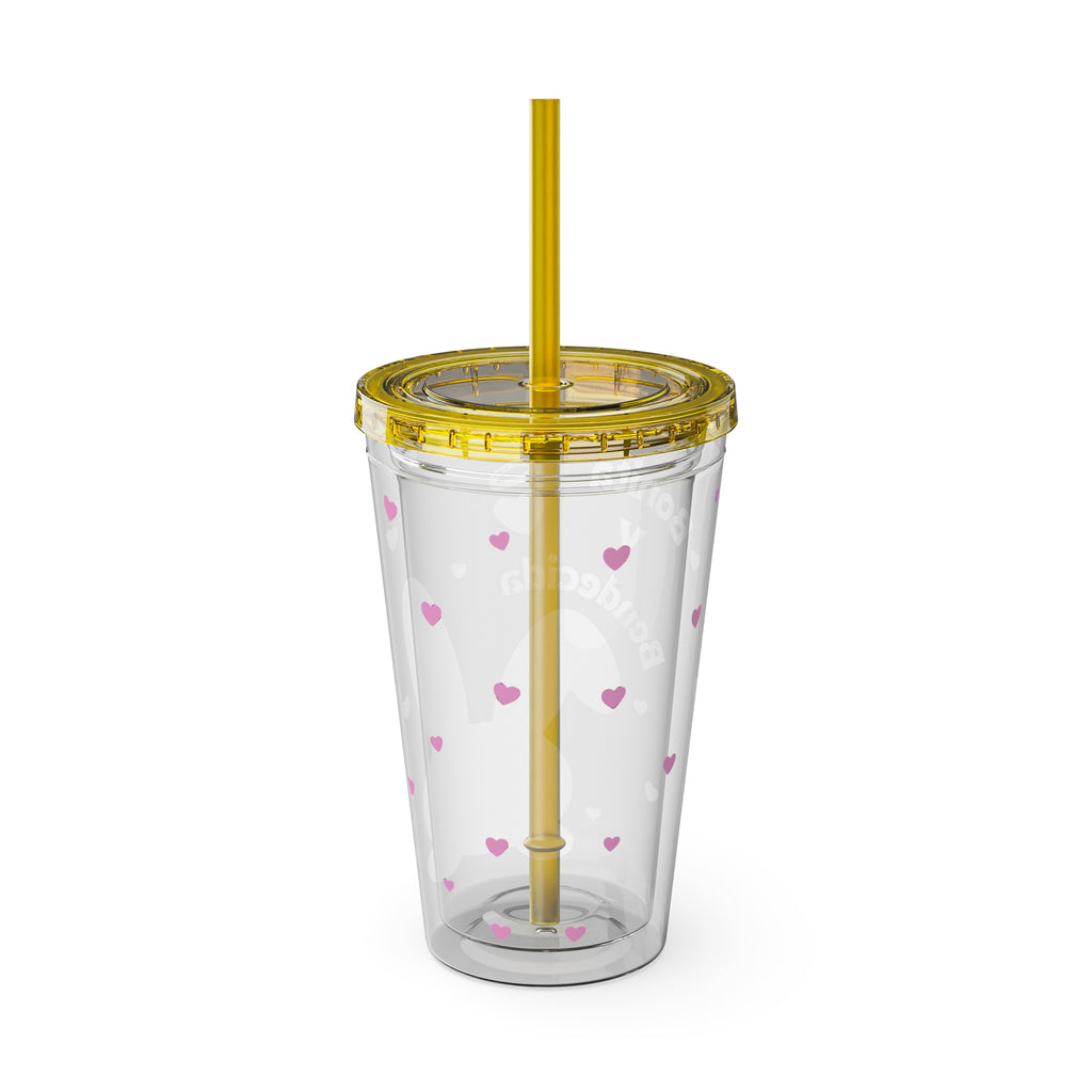 Bonita y Bendecida Tumbler - 16oz Clear Acrylic Cup with Pink Bunny Bow & Heart Patterns | Girly Faith Cup for Confident Latina Baddies