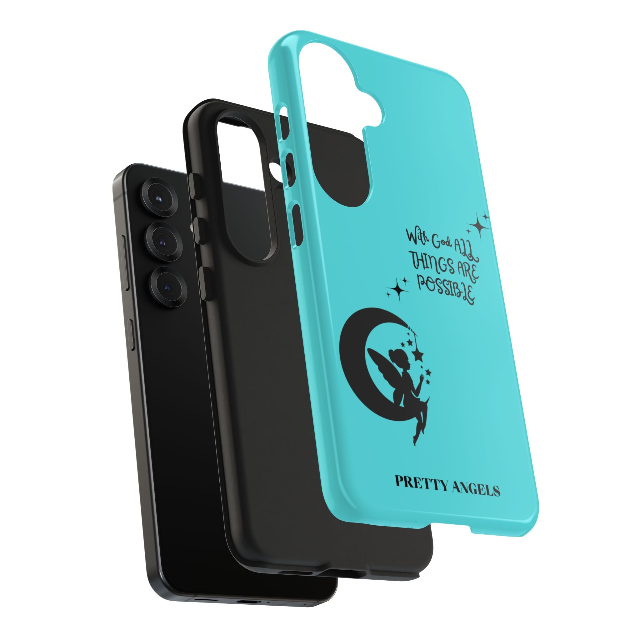 “With God All Things Are Possible” Teal Fairy Moon Tough Phone Case