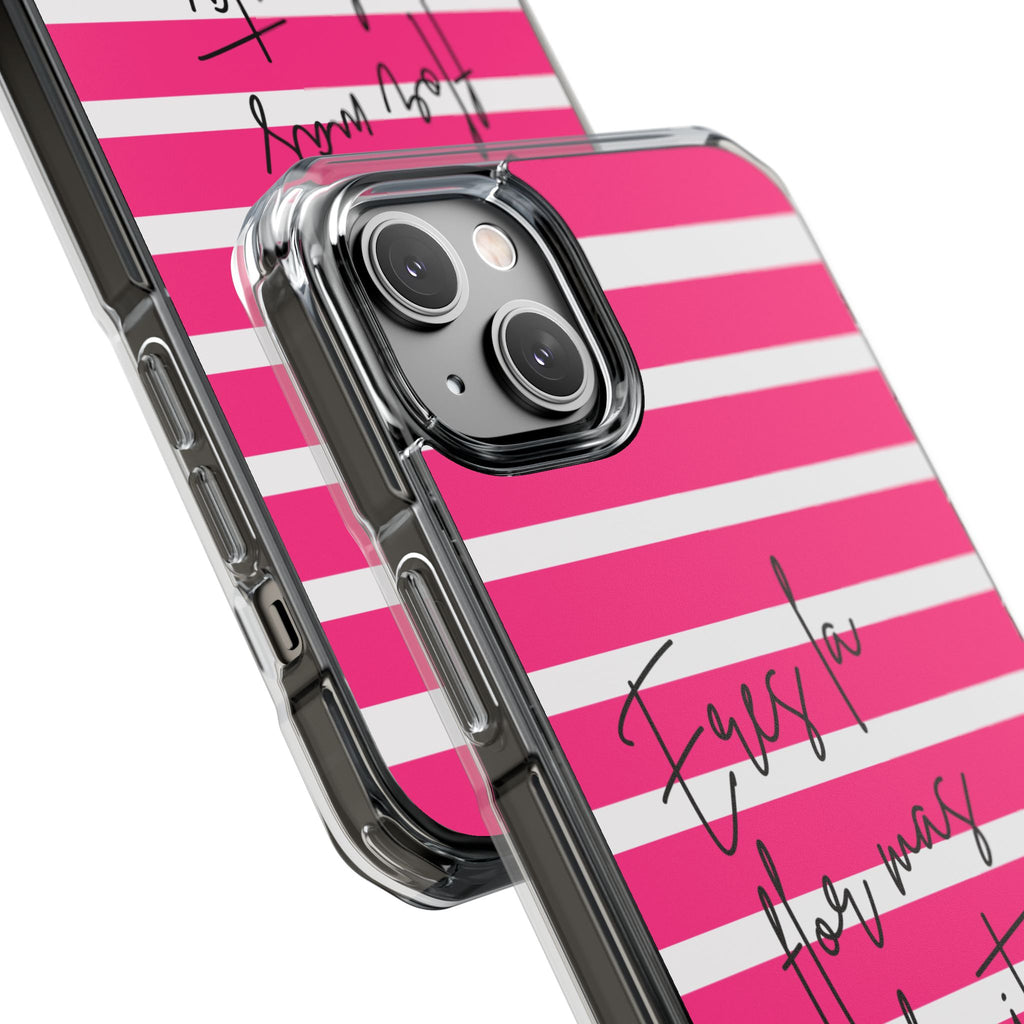 Hot Pink Stripped “Eres La Flor Mas Bonita” MagSafe Clear Phone Case - Barbie Baddie Aesthetic Impact Protection Cover